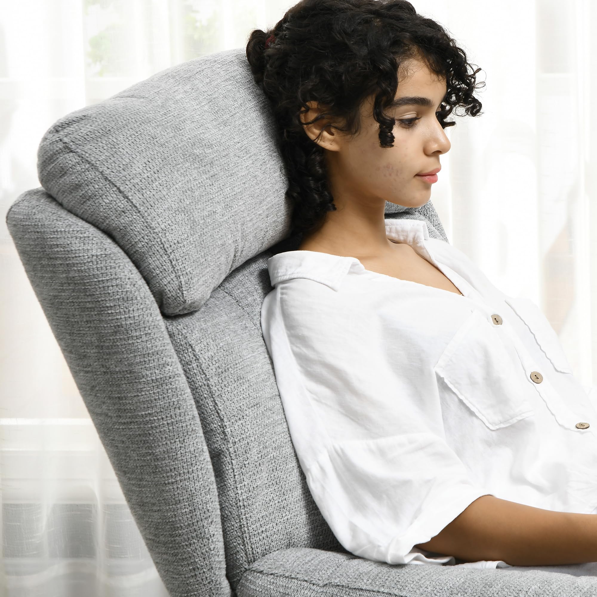 HOMCOM Sessel Wohnzimmer Drehbar Loungesessel mit Breiter Sitzfläche, Dicke Polster Schneidersitz Relaxsessel Lesesessel mit Wasserabweisend Chenille-Optik, Polstersessel für Schlafzimmer Grau