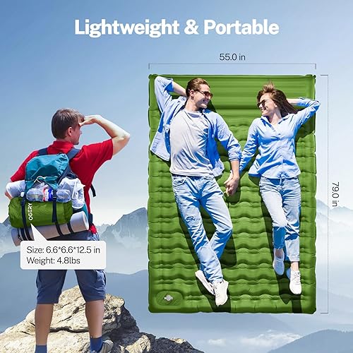 Miniatura 3 de OGERY Colchoneta de dormir para campamento, almohadilla de dormir reforzada extra gruesa de 6 pulgadas con almohadas y bomba de pie integrada,