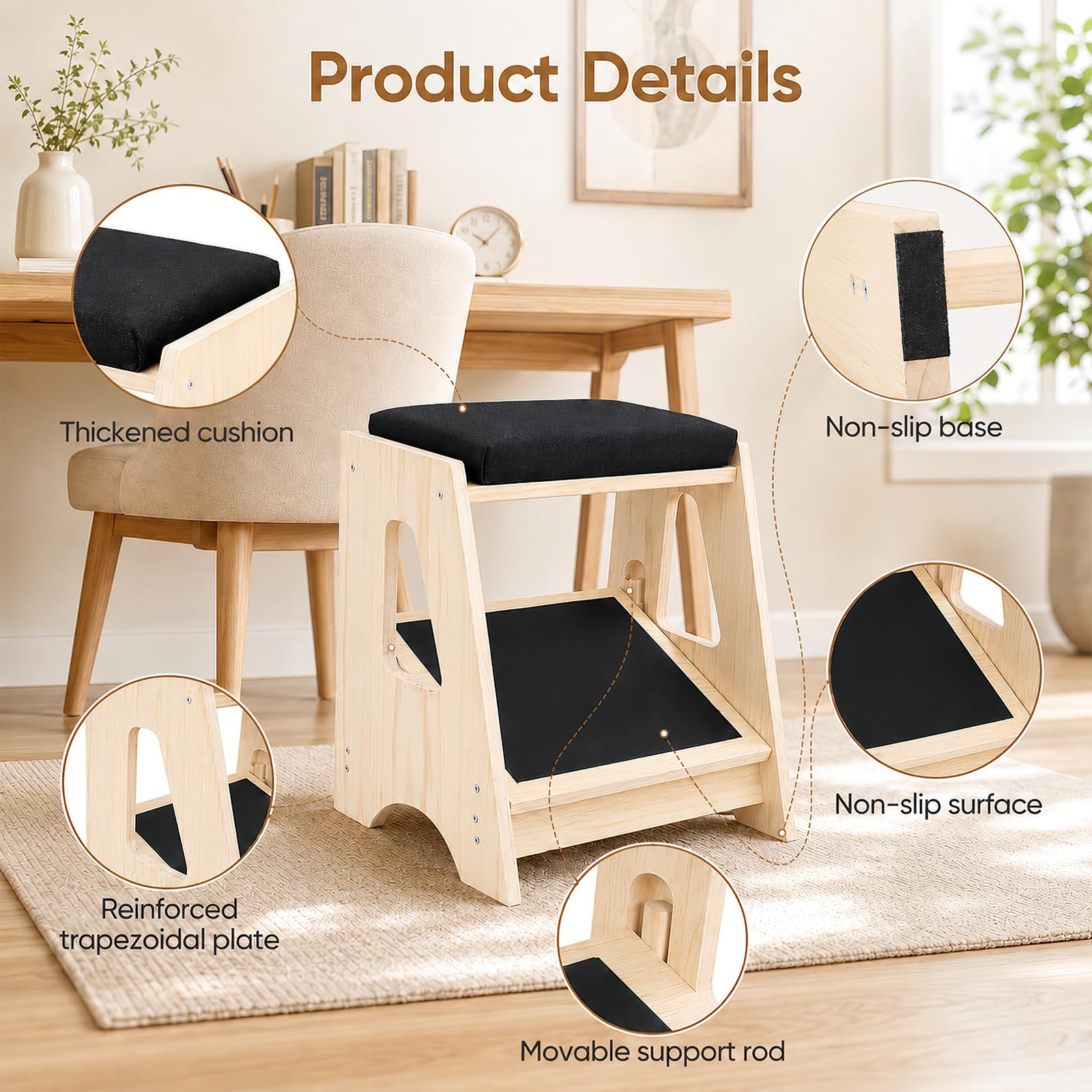 Reposapies de Oficina, Reposapies Madera Ajustable para Escritorio