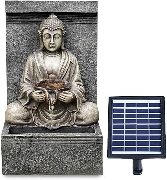 GEEZY Solar Water Features for the Garden   Outdoor Stone Buddha Fountain with LED Lights   Solar Powered, Self-Contained   Easy Setup, Cascading & Tranquil   Ideal for Garden, Patio & Balcony Decor