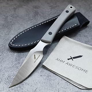 Small Fixed Blade Knife, Full Tang 7Cr13Mov Steel Blade, Black and Gray G10 Handle, Leather Sheath, for Hunting, Outdoor Survival, Camping, Fishing - XHM Awesome