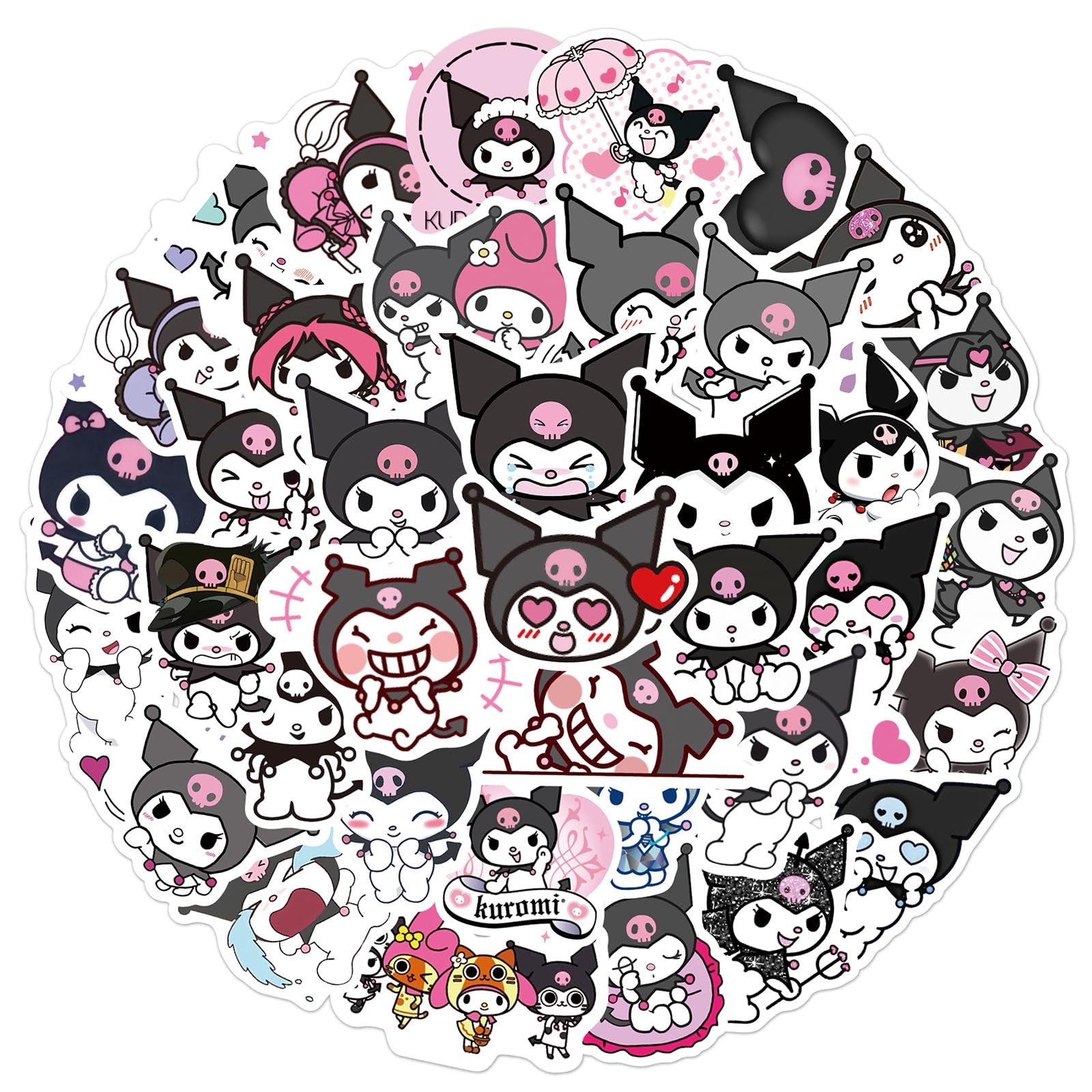 50Pcs Cute Kuromi Sticker for Kids, Kawaii Sanrio Cartoon Waterproof Vinyl Decal for Teen Girl Water Bottle Skateboard Notebook Phone Guitar Bike