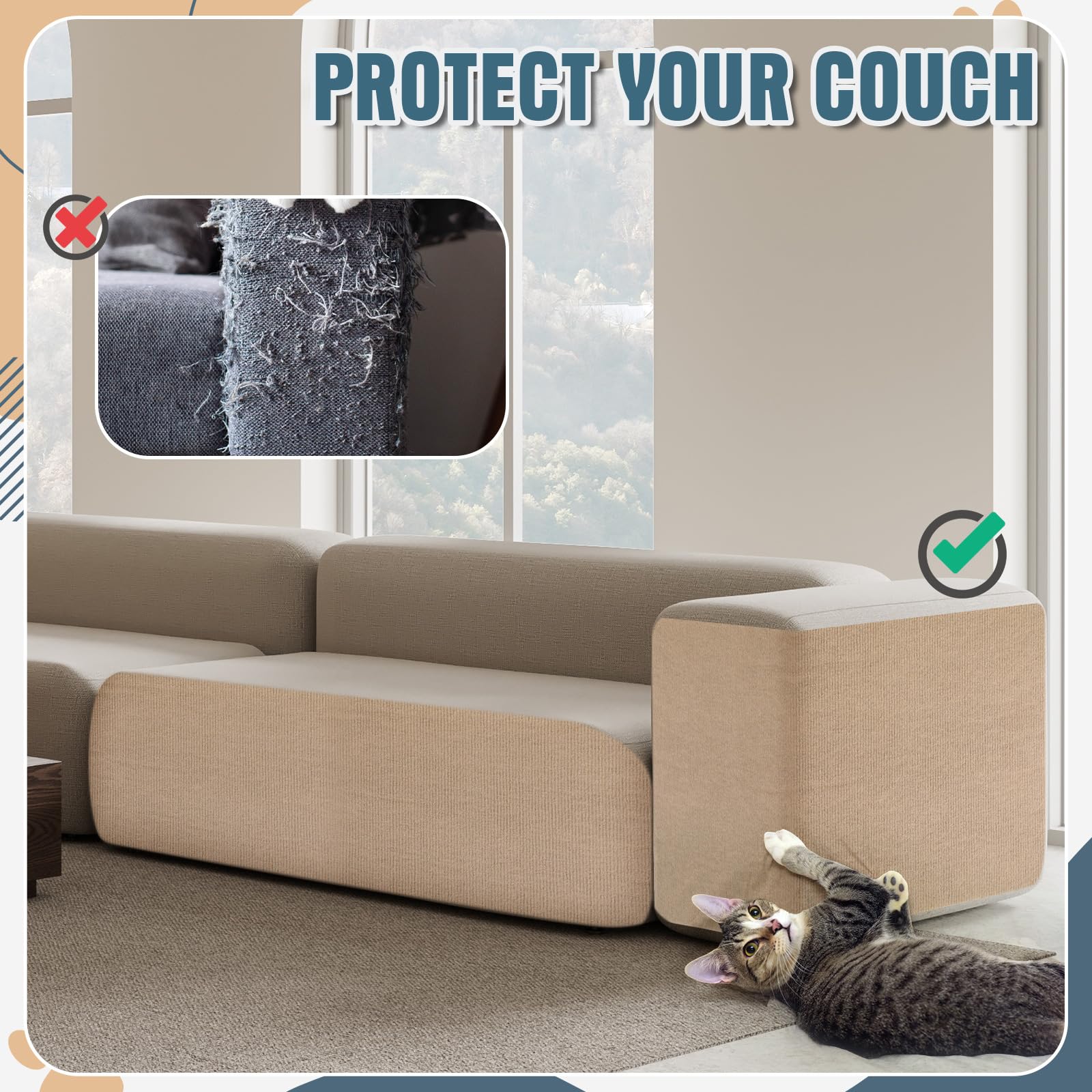 Abbylike 2 protectores de muebles para gatos de 118 x 15.8 pulgadas, autoadhesivo, recortable, protector de sofá, tapete rascador para gatos, tapete antiarañazos, tapete de repuesto para torres (caqui
