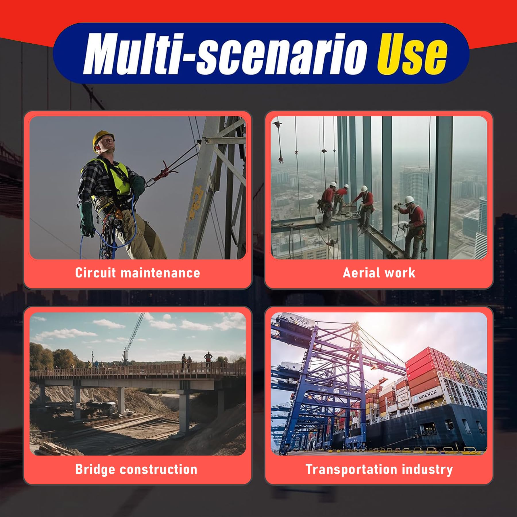 Dispositivo Anticaida Retráctil 10m, Anticaidas Retractil Seguridad Homologado 200 KG con Función de Autobloqueo, Multifuncional Arnes de Seguridad Trabajo en Altura, Rojo