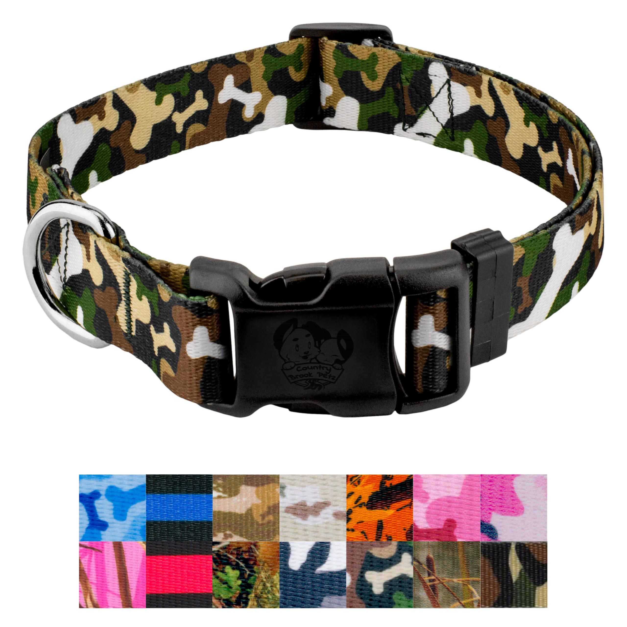 Country Brook Petz - Deluxe Woodland Bone Camo Dog Collar - Made in The U.S.A., Camouflage Collection Featuring Rugged Designs (1 Inch, Large)