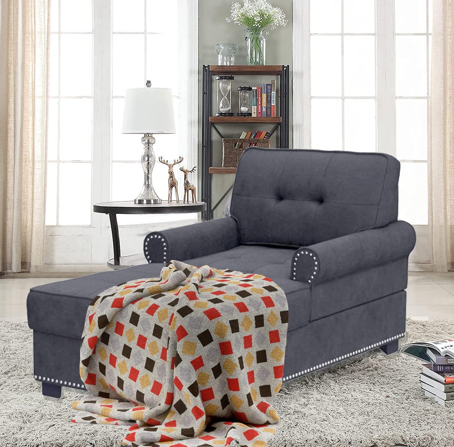 Chaise Lounge Chair Indoor Longue Chair 59" Fabric Sleeper Chair Modern Living Room Chaise Chair for Bedroom,Home Office, Grey : Home & Kitchen