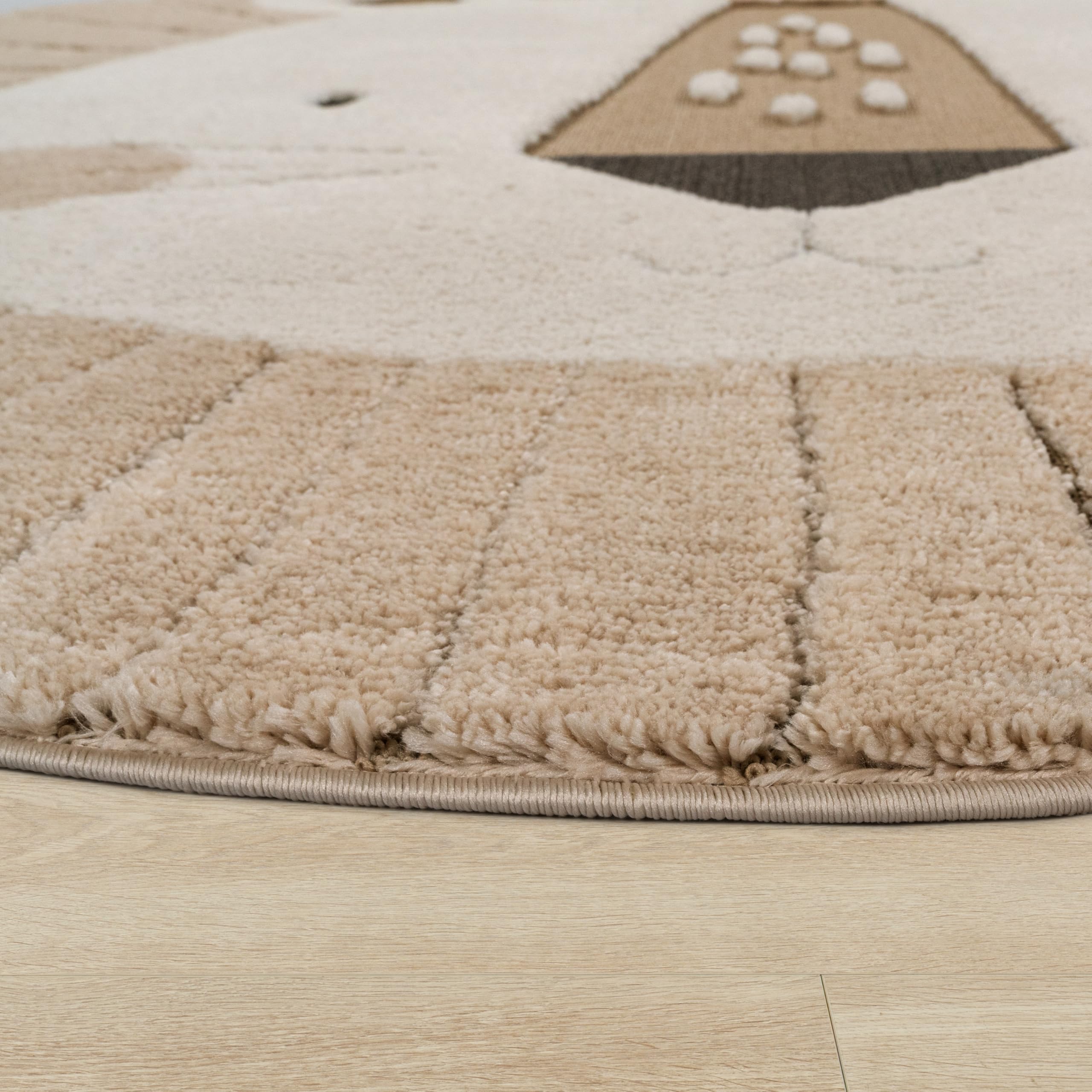 Paco Home Alfombra para habitación Infantil Efecto 3D Alfombra Resistente Tonos Naturales, tamaño:160 cm (Redondo), Color:Cream (león)