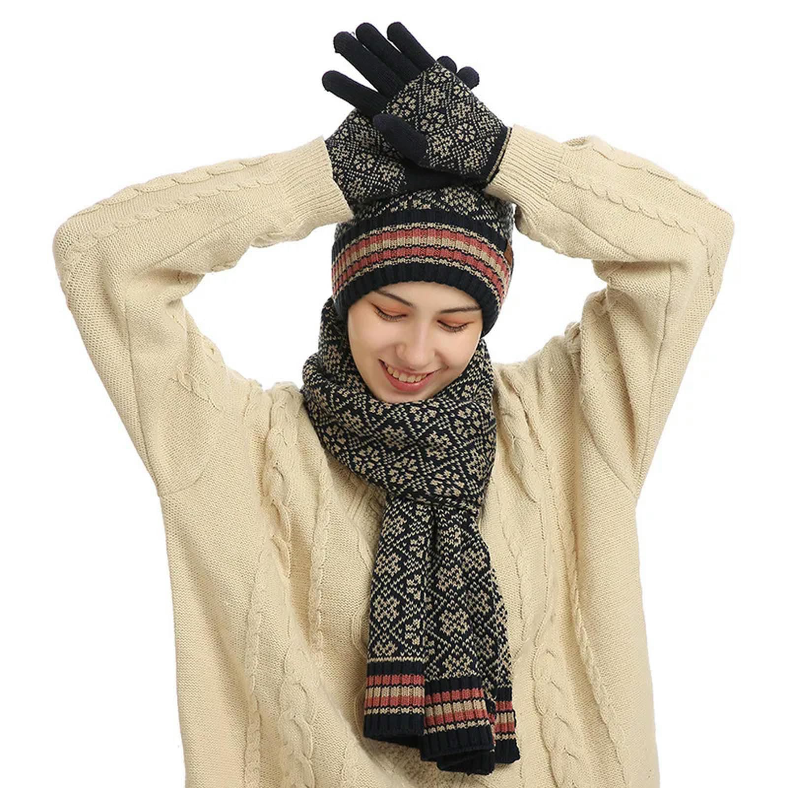 Conjunto Bufanda Gorro Guantes Mujeres Winter Warm Set Knit Geanie Sombrá Y Guantes De Moda.