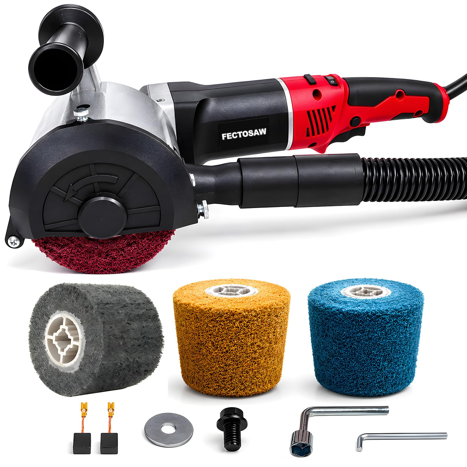 FECTOSAW 1380W Dustless Drum Burnishing Polisher, 6-Speed Variable Surface Conditioning Machine for Rust Removal, Paint Stripping, Stainless Steel Satin Finishing & Wood Restoration