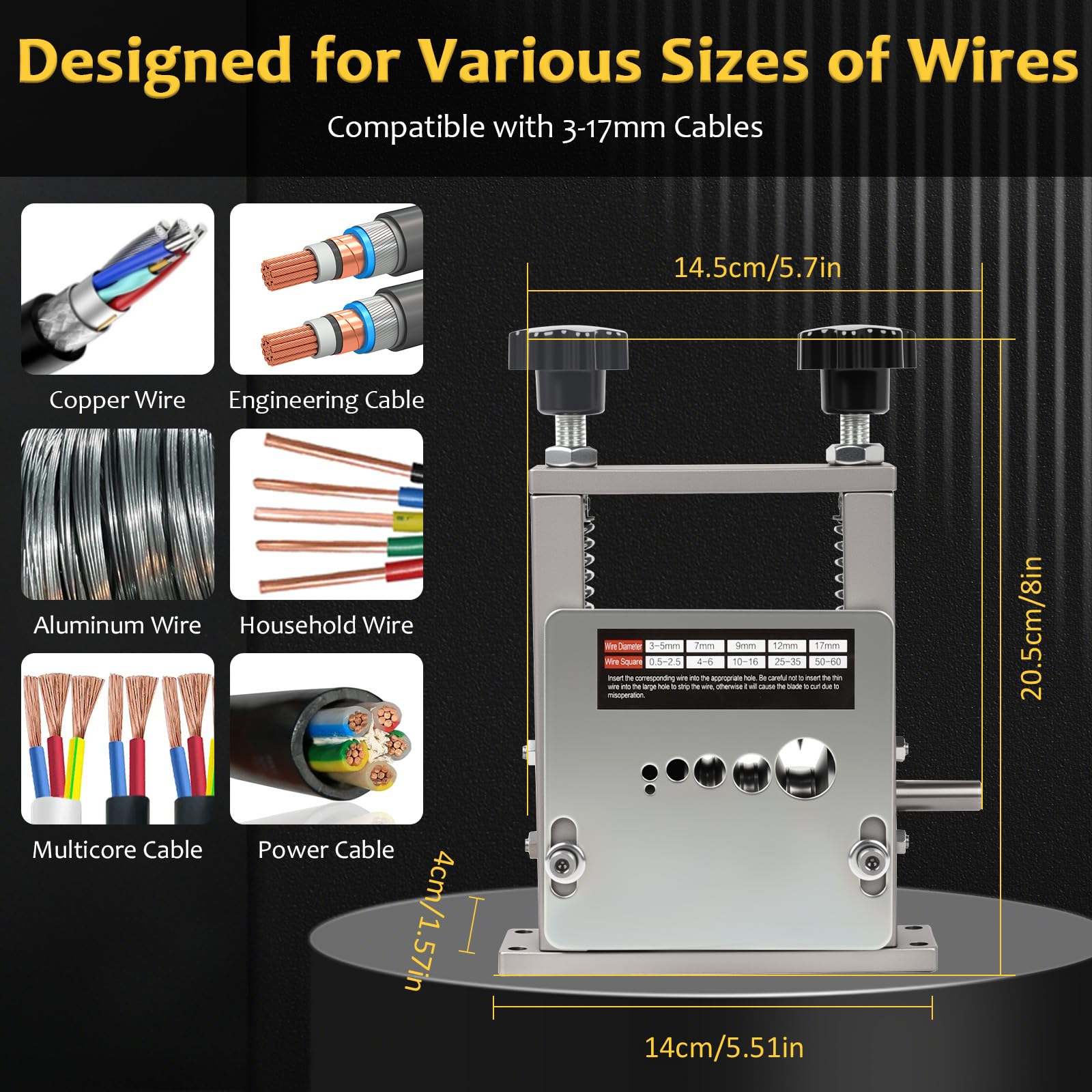 Qivine 6 Trous Denudeur Cable Electrique 3-17 mm Machine a Denuder Manuelle ou Perceuse avec Lames de Rechange pour Recyclage des Fils Cuivre