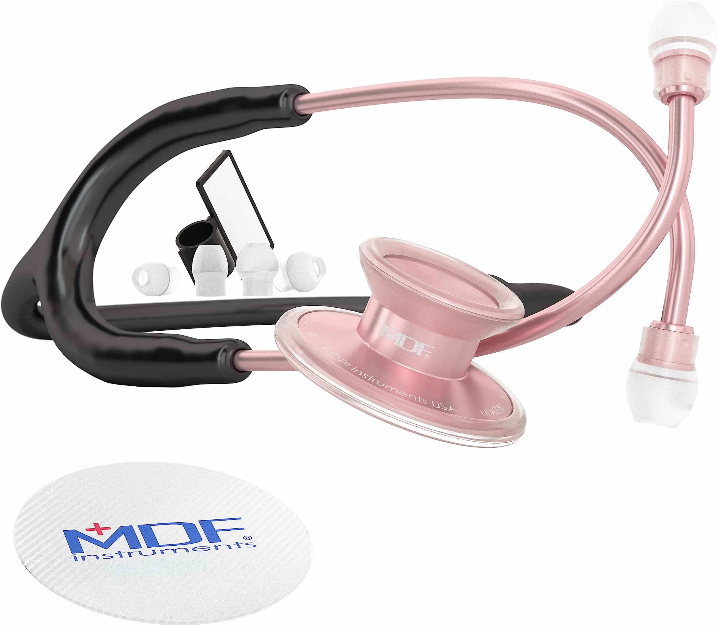 MDF Instruments Acoustica Deluxe Lightweight Dual Head Stethoscope -Rose Gold/Black (MDF747XP-RG11)