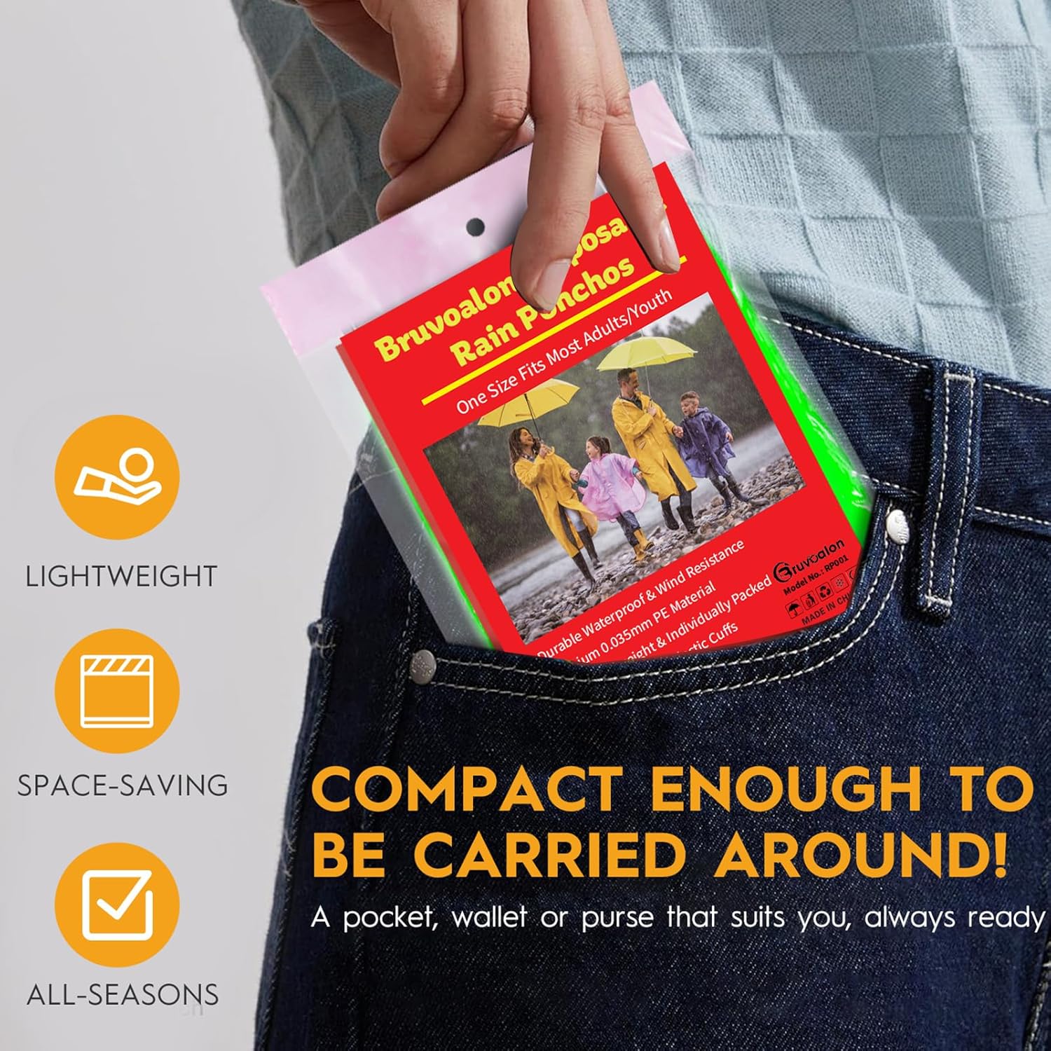 6 & 20 & 50 Pack Disposable Rain Ponchos for Adults/Youth, Waterproof PE Raincoats with Drawstring, Camping/Emergency - Image 5