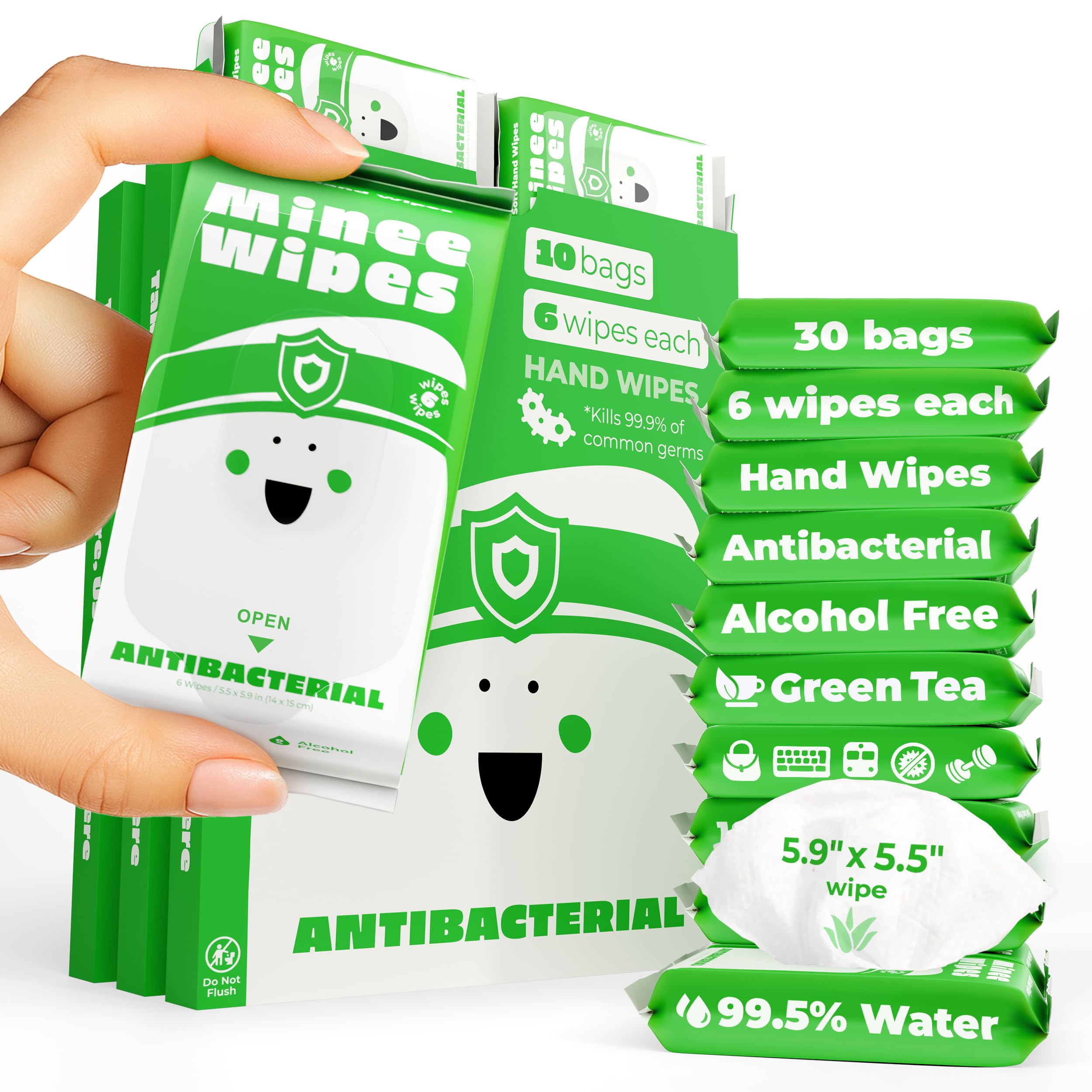 Impossibly Compact Travel Antibacterial Wipes Hand Sanitizer - 99.5% Water and Aloe - Safe for Sensitive Skin & Hypoallergenic Hand Wipes - Travel