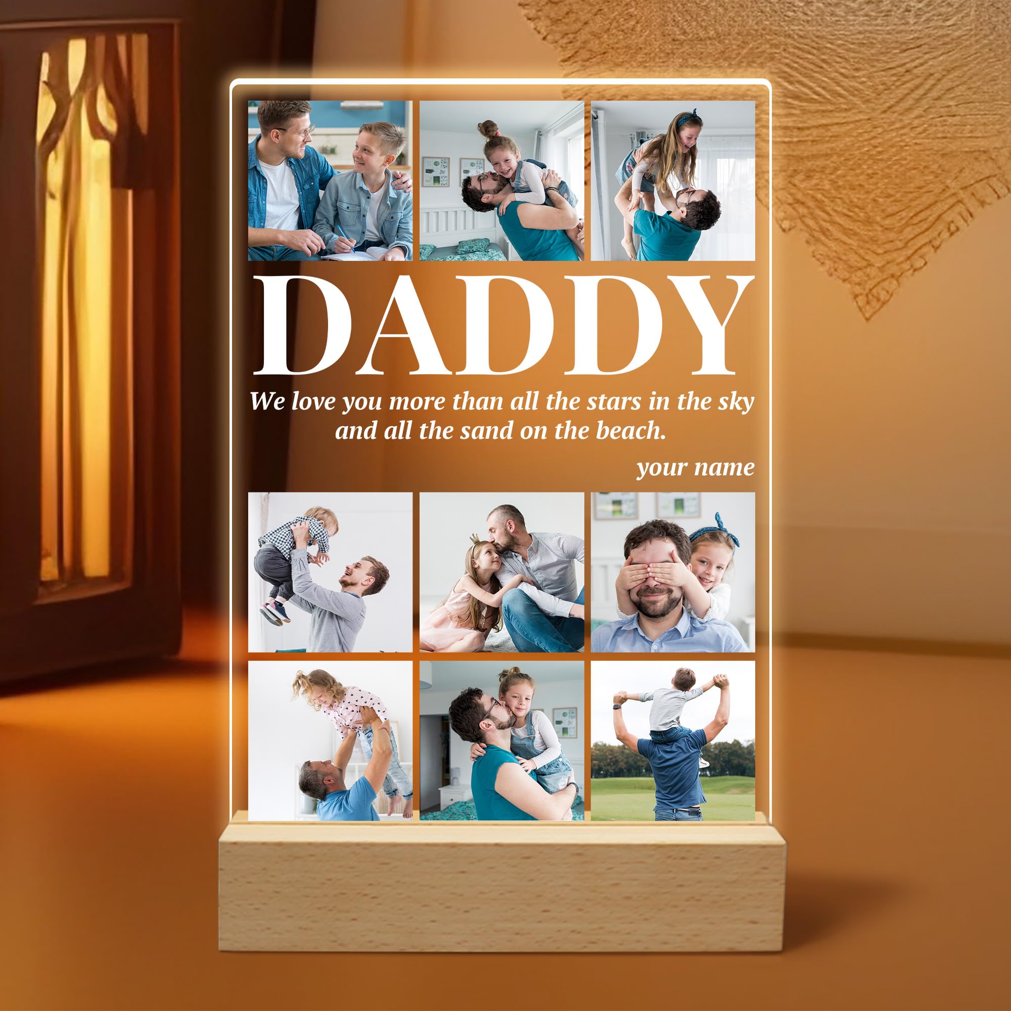 Personalized Gifts for Dad from Son Custom Fathers Day Birthday Gifts from Wife Daughter Customized Acrylic Plaque Printed with Photos Gifts for Daddy Papa Pictures Frame Night Light