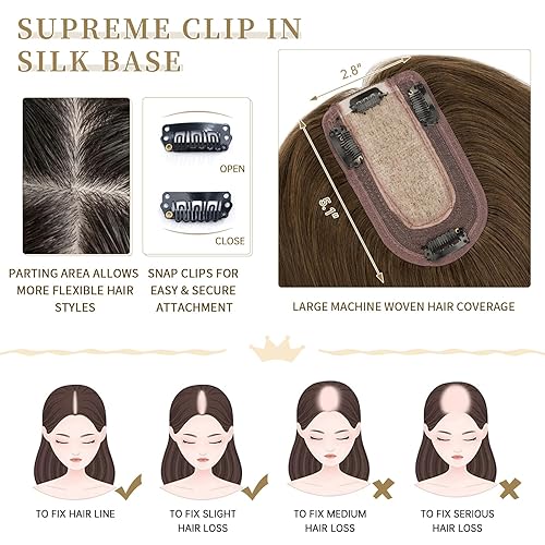 Miniatura 161 de Hairro 100% Real Human Hair Toppers for Women No Bang, Clip in Real Hairpieces, Breathable Silk Base for Covering Greyish Thinning Hair Loss on Top