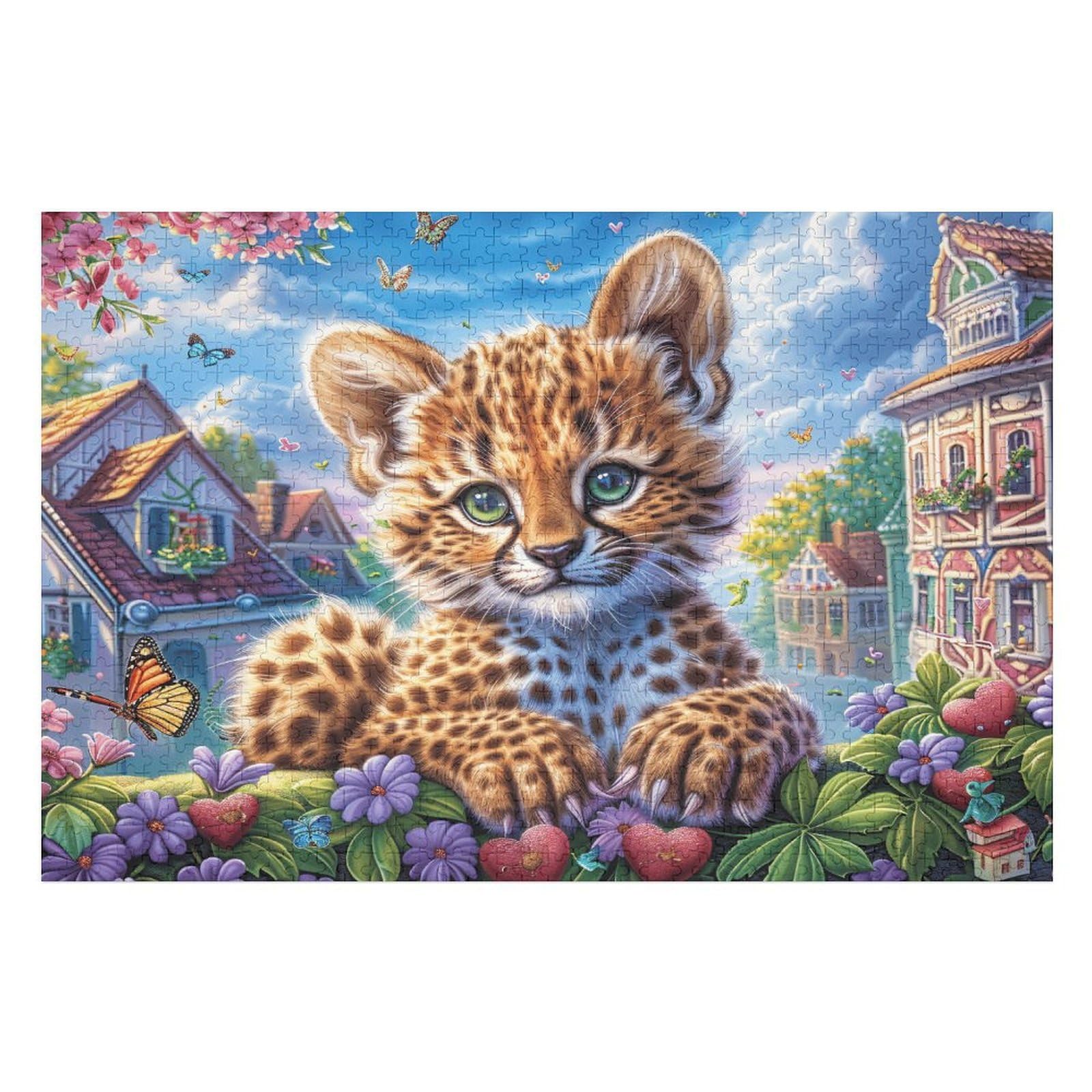 1000 Piece Jigsaw Puzzle for Adults Leopard Flower Garden 75x50cm Birthday Gift for Teens Adults Fun Hobby Perfect for Leisure Time Brain Exercise Gift
