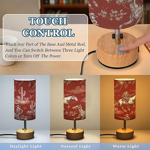 Miniatura 3 de Retro Western Red Dimmable Bedside Touch Lamps with Charging Ports for Living Room Bedroom Nightstand Office Desk, Light Bulb Included