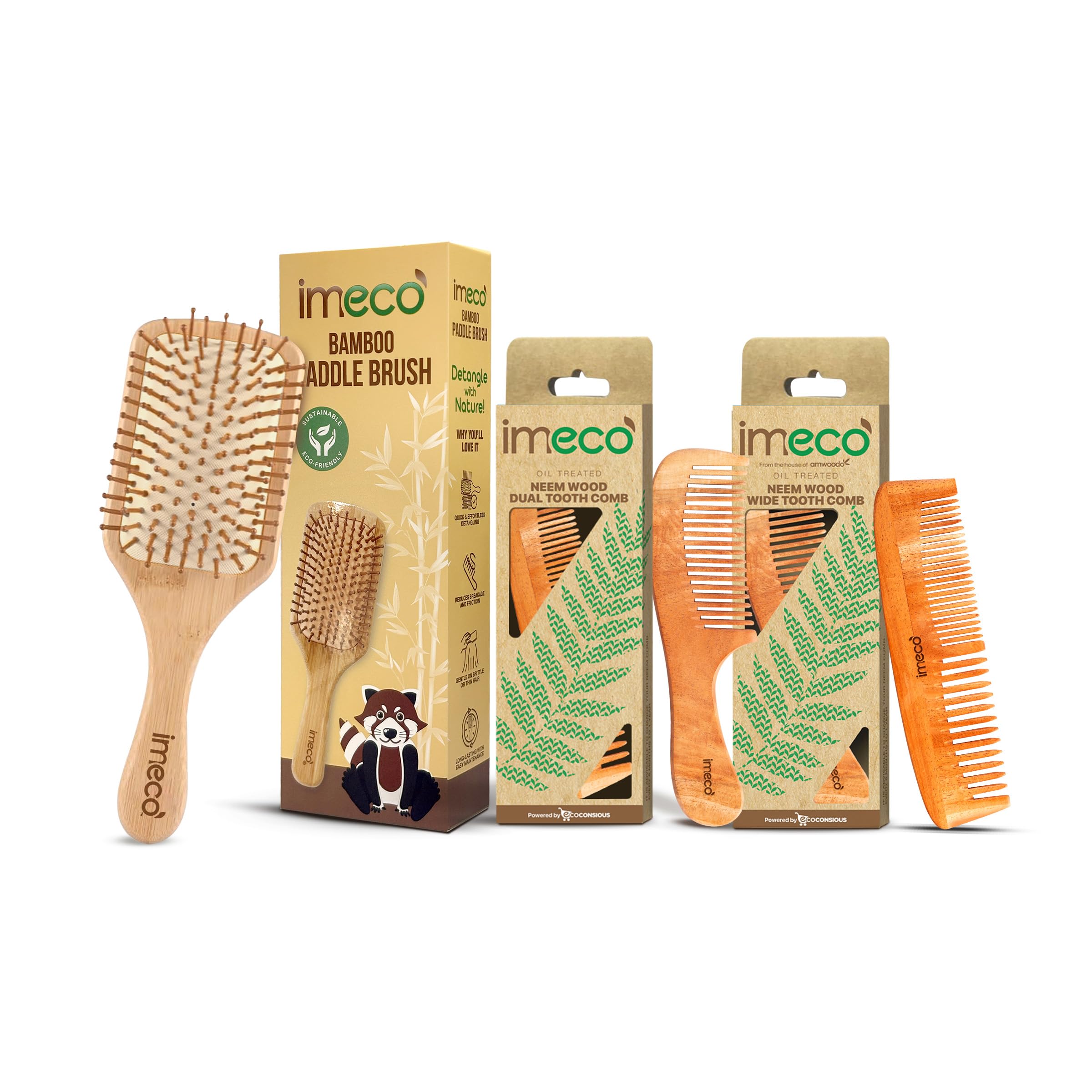 IMECO Bamboo Paddle Brush - Detangle & Massage Hair -12