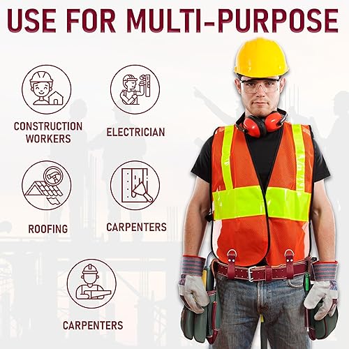 Miniatura 3 de FUERI Cinturón de herramientas de nailon y cuero para hombres  Juego de bolsa de herramientas resistente con 2 bolsas, soporte de alicates, cinturón