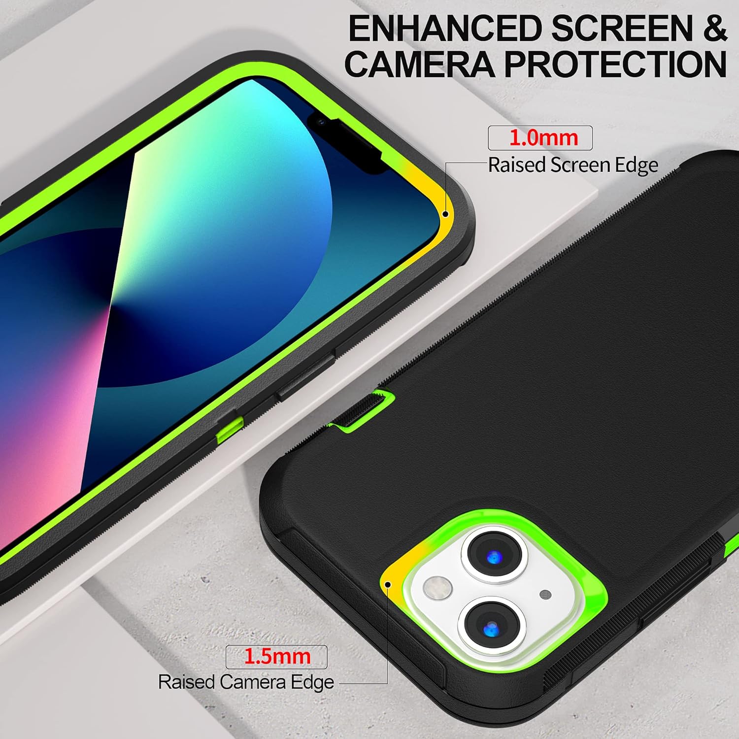 for iPhone 13 Case with 2 Pack Screen Protector - Military Grade Rugged Full Body Phone Case for Men and Women (Black+Green) - Image 3