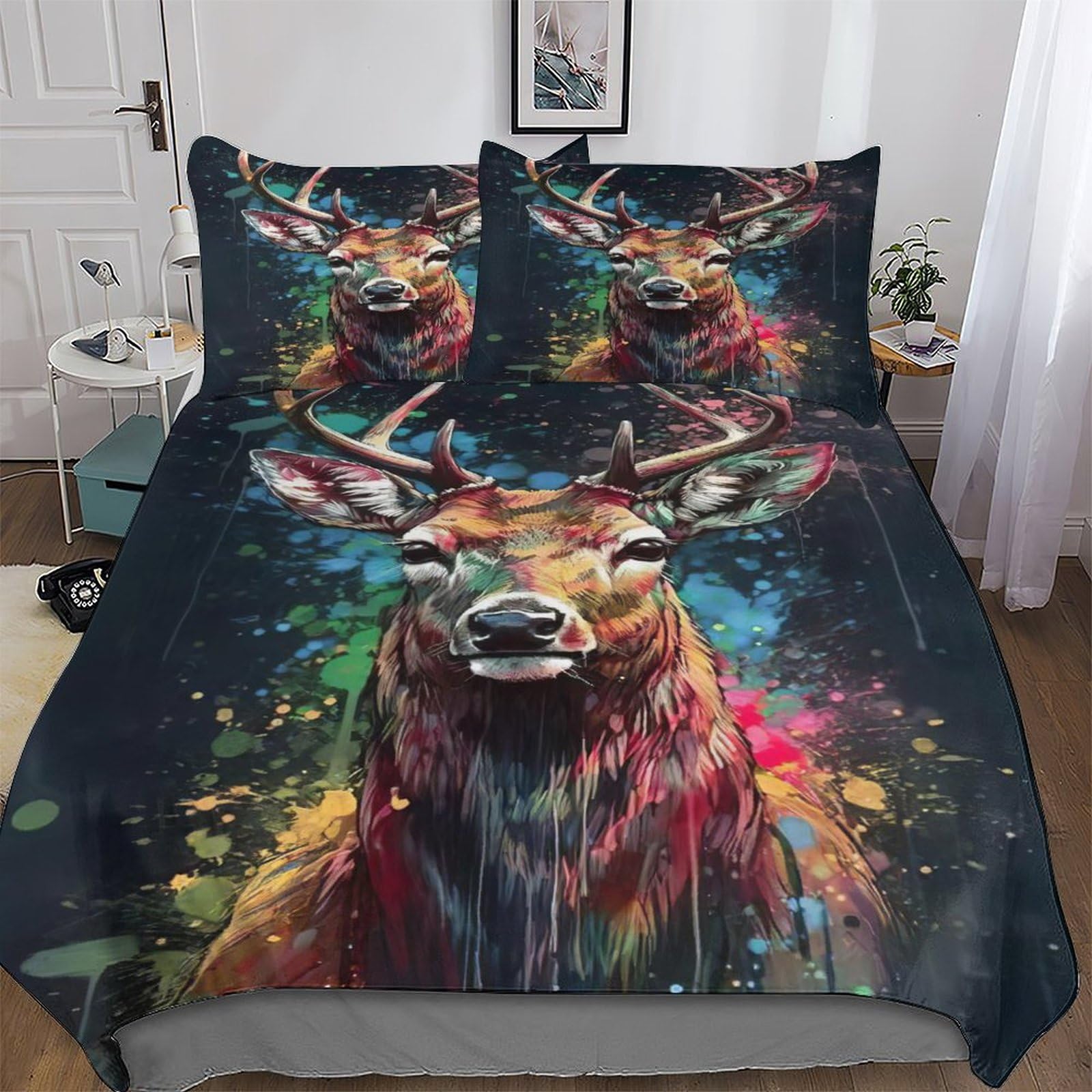 Housse de couette cerf 220x240 cm avec 2 taies d'oreiller pour lit King
