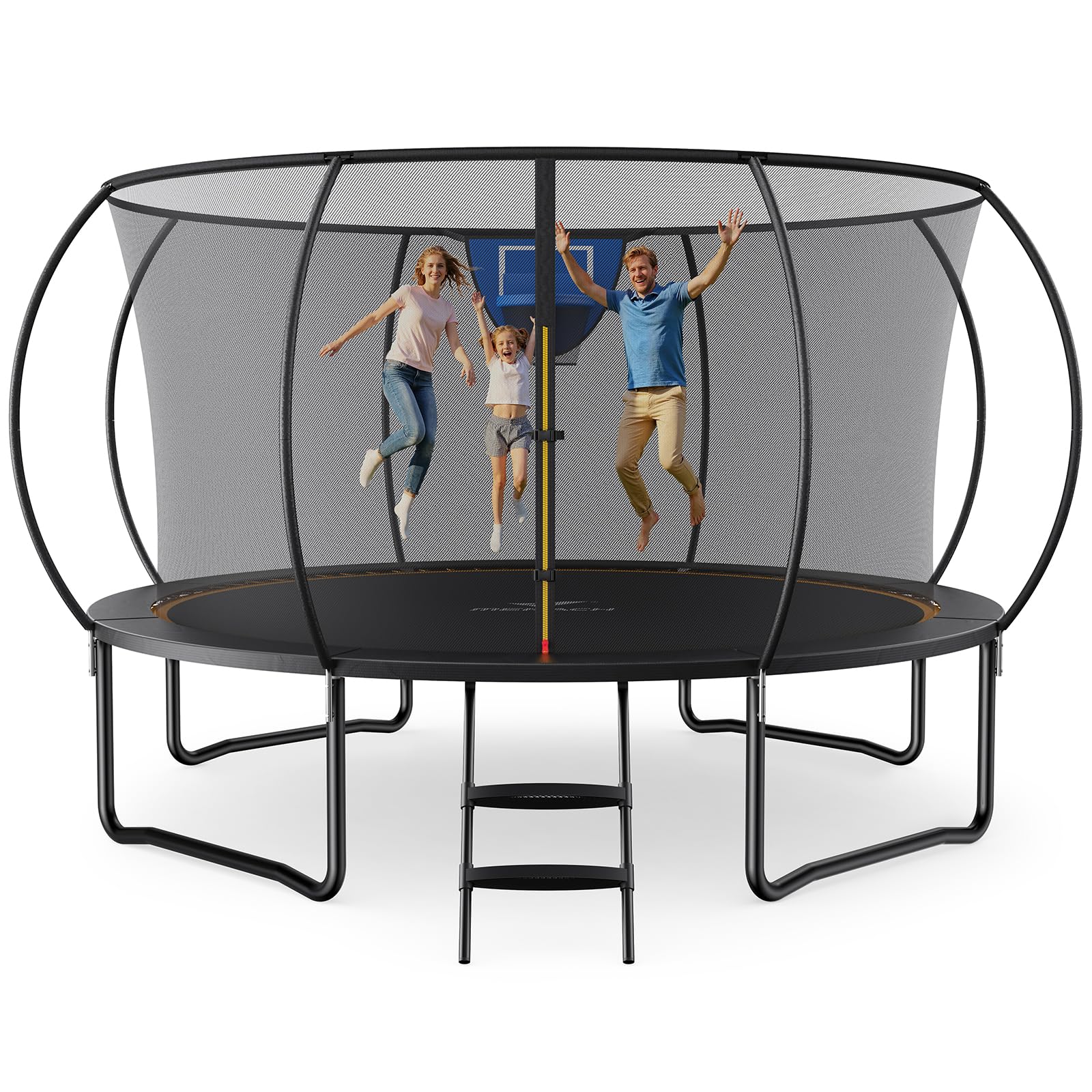 MERACH Trampolin Outdoor 305cm/366cm/427cm/488cm, Trampolin Sicherheitsnetz und Basketball, MaxLoad 150KG Bodentrampolin Outdoor Gartentrampolin