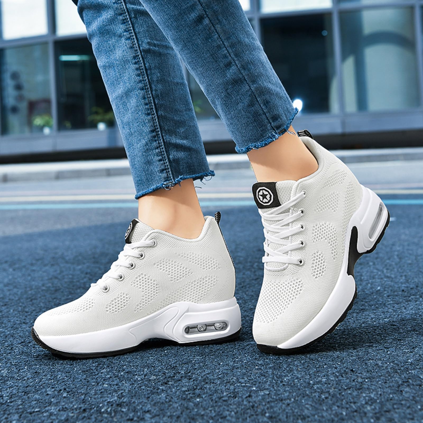 AONEGOLD Sneakers Donna Zeppa Scarpe da Ginnastica Sportive Running Fitness Casual Tacco Zeppa 8.5 CM