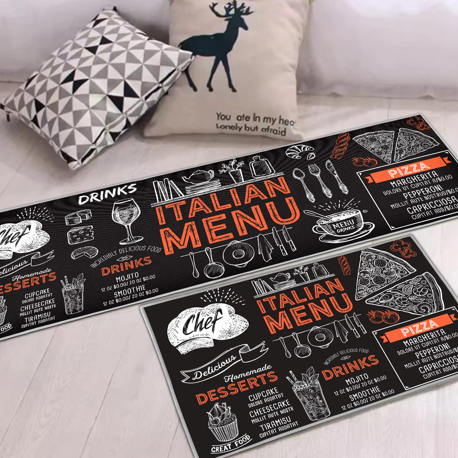 Set di tappetini da cucina, antiscivolo, resistenti, 2 pezzi, lavabili, per cucina, lavanderia, camera da letto (A, 40x60+40x120cm)