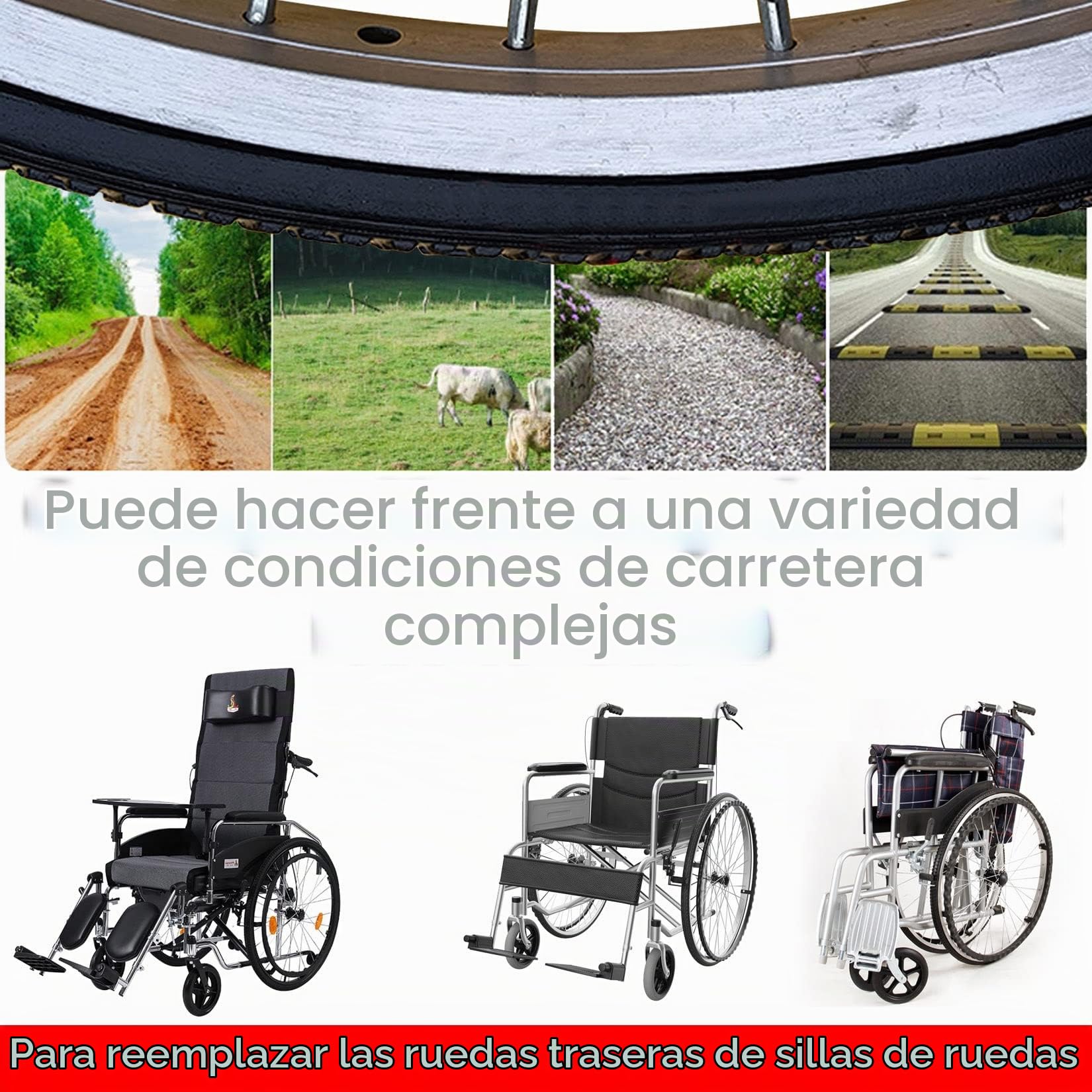 ESOYAWE Ruedas para Sillas De Ruedas 2 Pc 24 Pulgadas Rueda Trasera De La Silla De Ruedas, Recambio De Ruedas De Repuesto con Rodamiento, Prueba De Pinchazos Macizos Ruedas para Sillas De Ruedas (Col