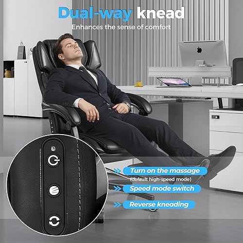 Vista 6 de Silla de oficina de masaje amasador 3D de 500 libras con reposapiés, silla reclinable ergonómica grande y alta para computadora y gaming, negro