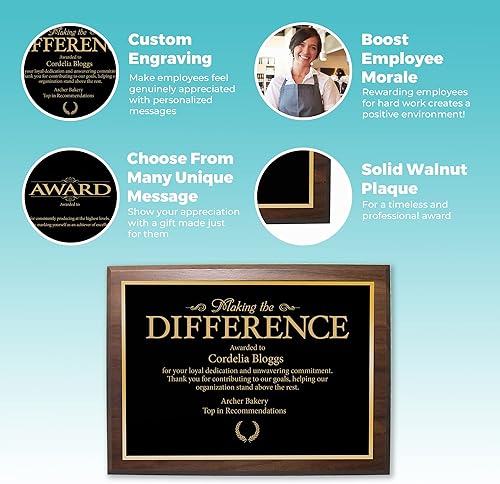 Miniatura 7 de Baudville Placa grabada, premio prestigioso, tamaño completo, paisaje, 8.5 x 11 pulgadas, negrooro, premio para empleados, grabado