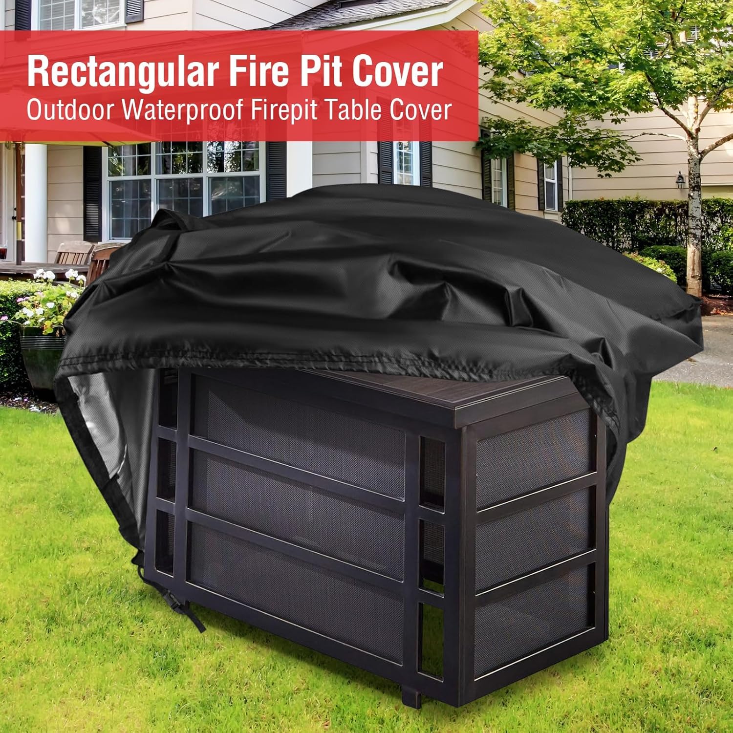 Rectangular Fire Pit Cover 71 Inch,Propane Gas Fire Pit Table Cover,Outdoor Waterproof Firepit Table Cover - 71 X 40 X 27 Inch