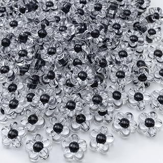 150Pcs Acrylic Flower Beads Candy Color Transparent Plastic Pastel Spacer Beads with Hole for DIY Crafts Wind Chimes Suncatcher Necklaces Bracelets Earrings Jewelry Making(Black)