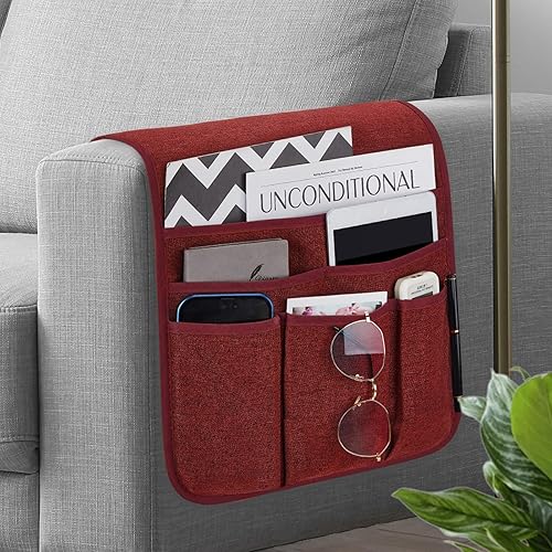 Miniatura 11 de Teniux Soporte de Control Remoto Caddy para Sillón Reclinable y Sofá, Organizador Antideslizante de Reposabrazos con 5 Bolsillos para Revista
