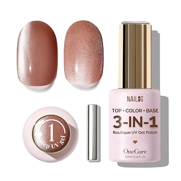 NAILOG Cat Eye Gel Nail Polish 12ml Top Coat Color Gel Base 3-In-1 Formula Soak Off UV Magnetic Cat Eye Gel Polish for Home DIY & Gifting | Creamy Cat