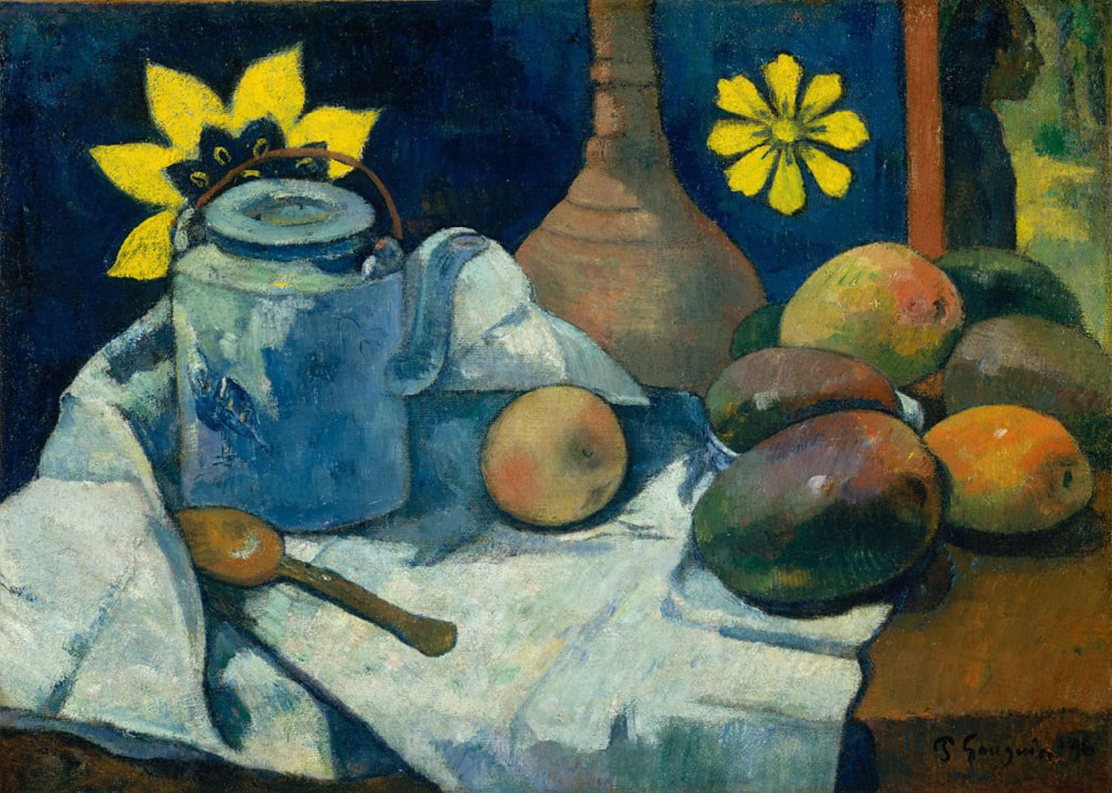 POSTERIIk Famous Modern Artwork Art Mural Still Life with Teapot and Fruit by Paul Gauguin Oil Paintings Pictures for Home Decor 60x90cm