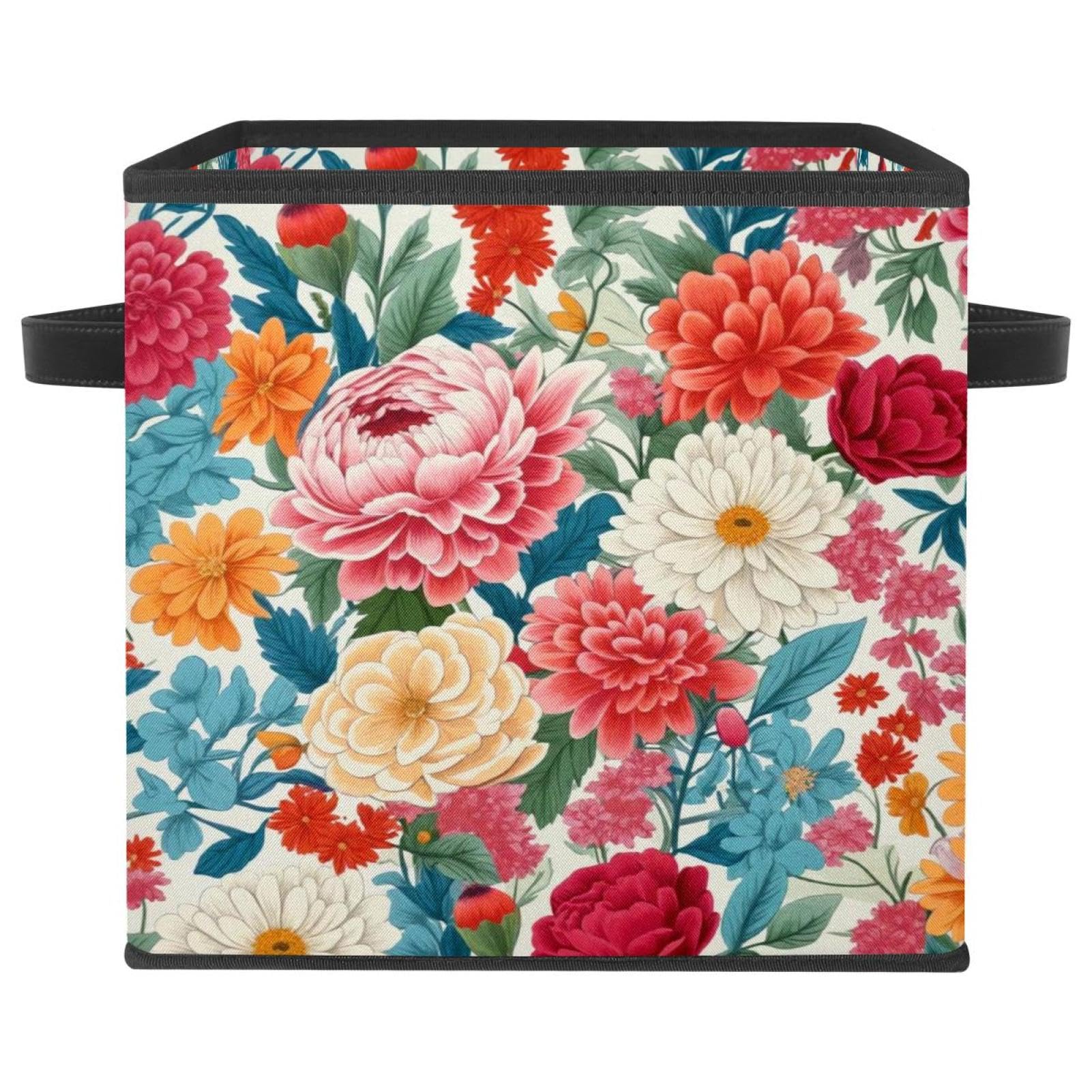 Boîte de rangement peinture florale en tissu Oxford haut de gamme, cube de rangement durable