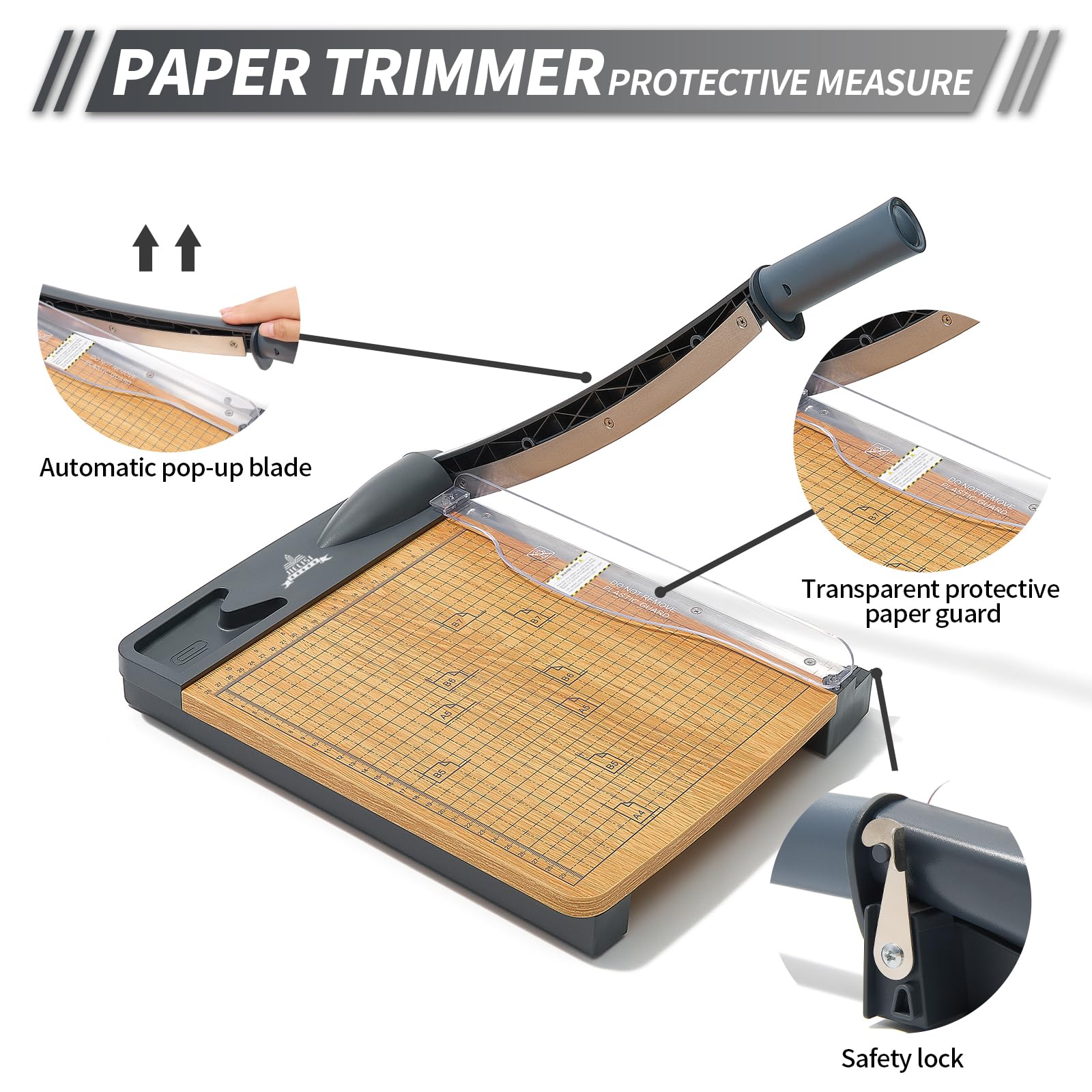Taglierina a ghigliottina per legno, prestazioni di taglio fino a 16 fogli, lunghezza di taglio 30,5 cm, resistente, con protezione di sicurezza e blocco lama, formato A4, manuale