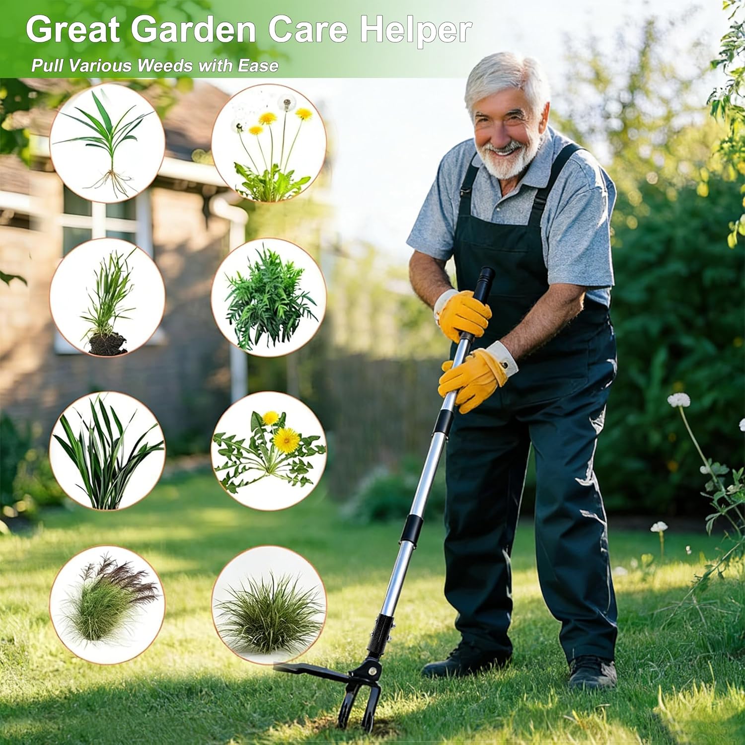Weed Puller Tool Stand Up Hand Weeder Tool with Adjustable Long Handle, Weed Remover with Steel Head, Remove Weeds Root Easily without Bending, Pulling or Kneeling for Lawn Yard Garden(6 CLAWS)