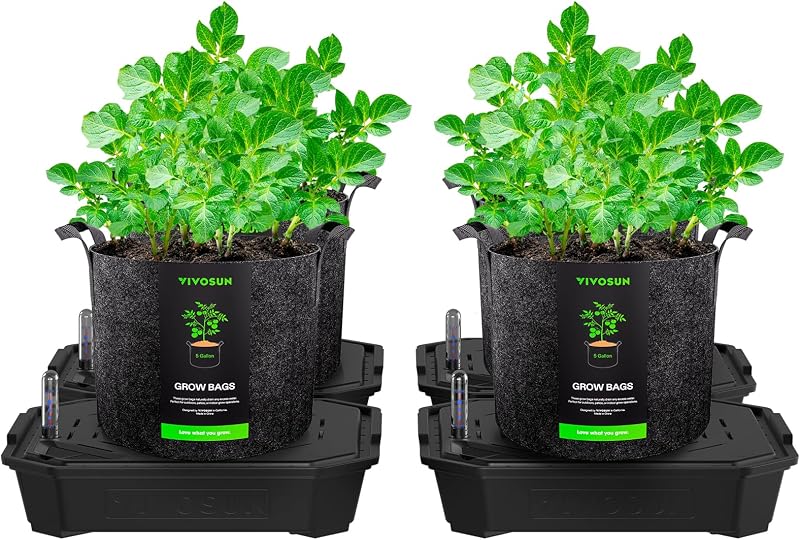 4-Pack FlexFeed Self-Watering Pots with Grow Bags, Auto Irrigation | Water Meter & Maintenance Window, for Use Indoors in Grow Tents/Outdoors