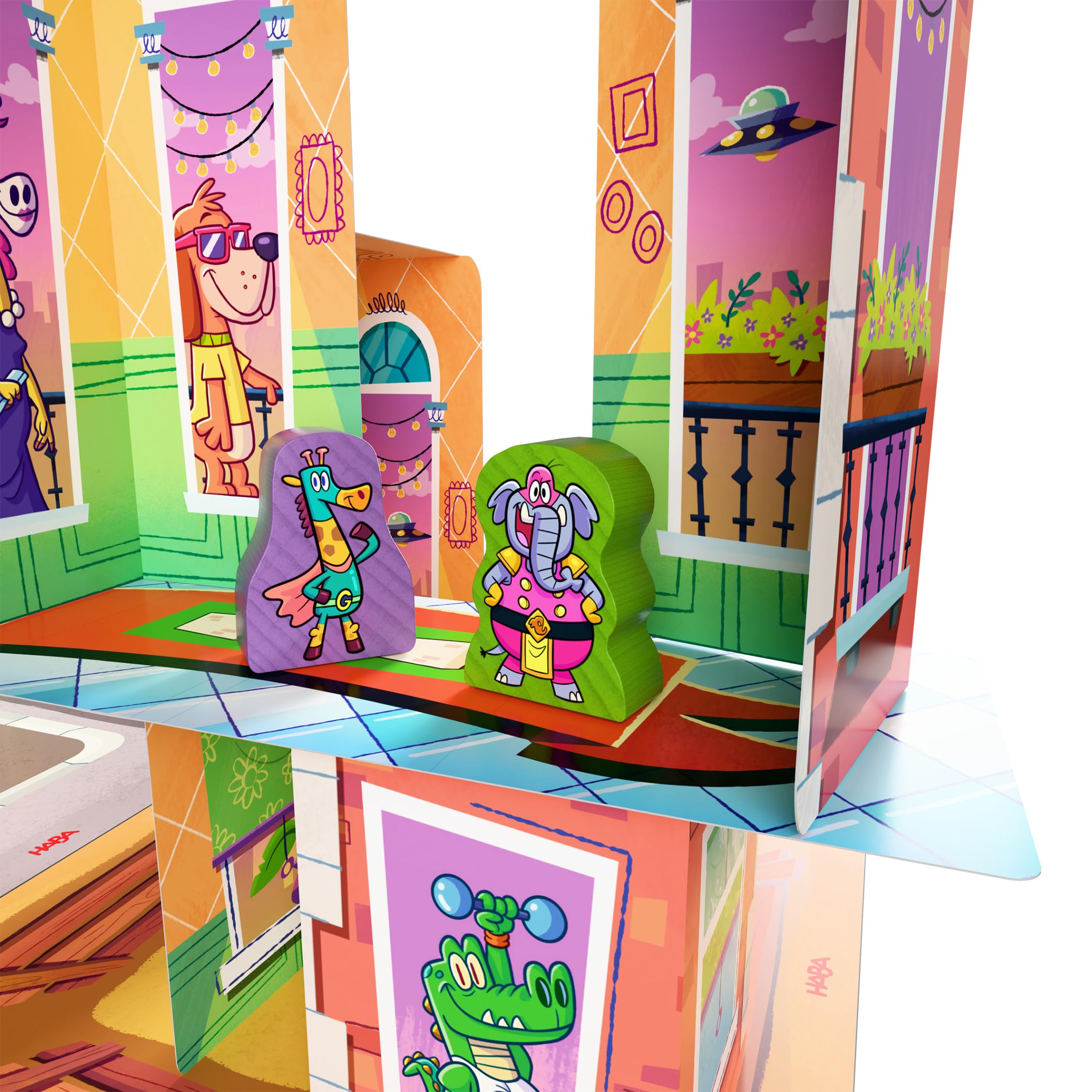 HABA Rhino-Hero: Super-Battle – Spektakuläres 3D-Stapelspiel für Kinder-ab-5-Jahren – Spannendes Geschicklichkeits-Spiel für 2-4 Personen – 2013173001