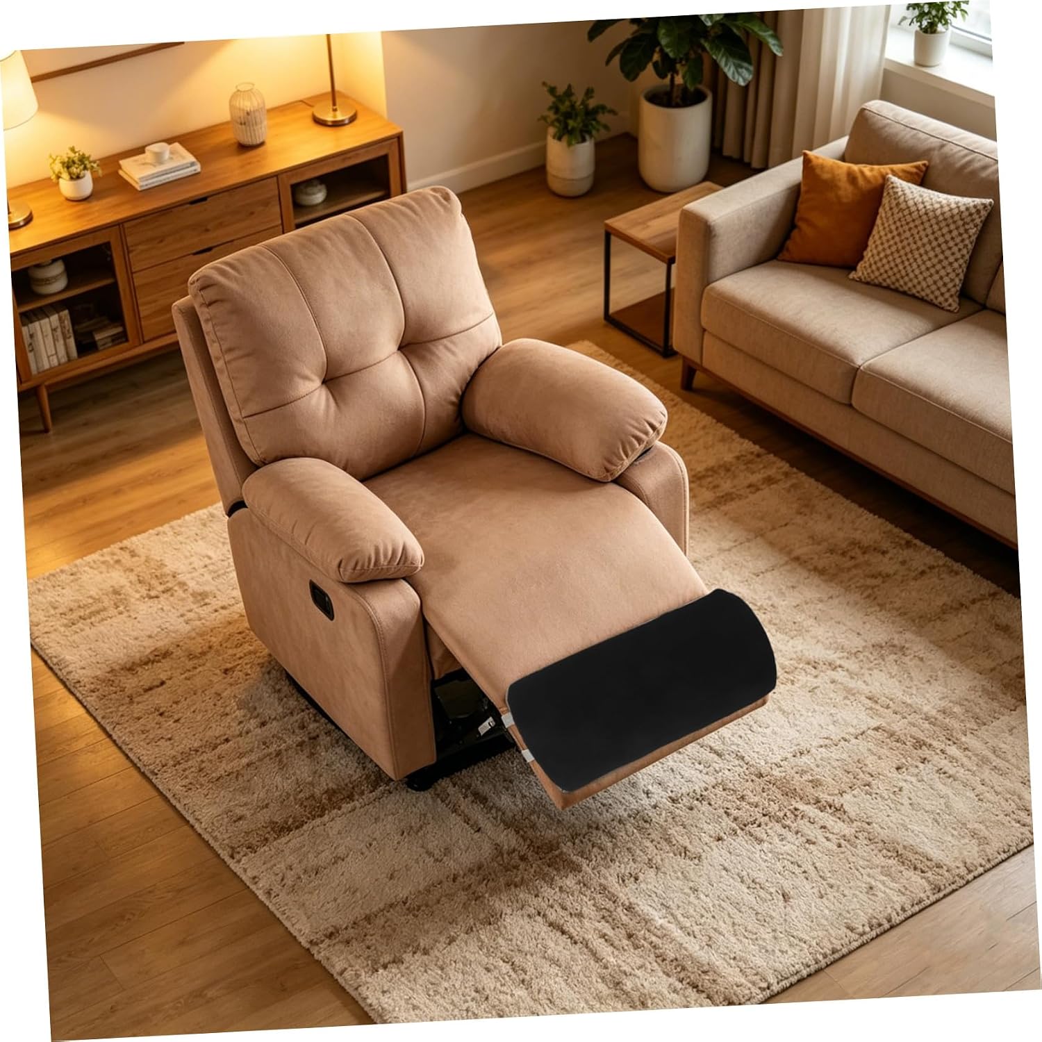 OUNONA Recliner Leg Pillow Half Moon Foam Cushion with Strap, Slow Rebound Memory Foam Leg Rest for Sofa and Folding Chair, Black Fleece Cover for Foot Elevation and Back Support
