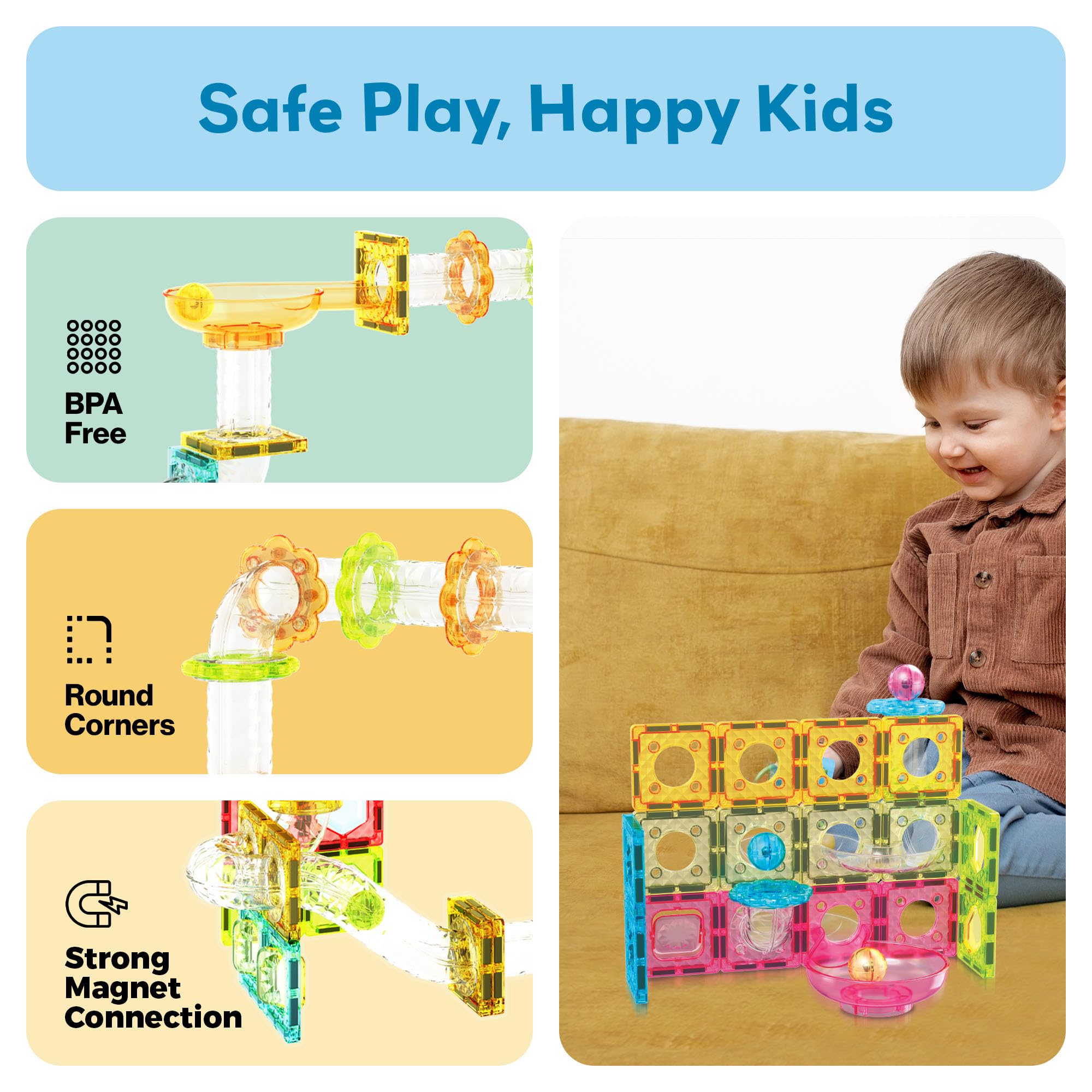 PicassoTiles 60 sztuk magnesów Tiles Building Block Travel Size Magnetic Marble Run Construction Toy Set Mini Diamond Marble RaceTrack Building Blocks Playset Education STEM Learning Kit Boy Girl 3+
