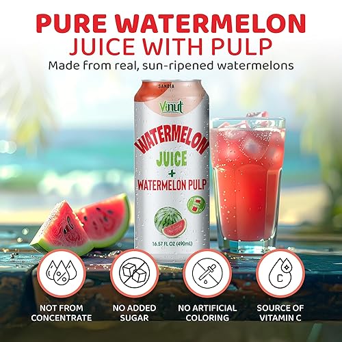 Miniatura 3 de Vinut Bebida natural de jugo de sandía con pulpa, (16.57 onzas líquidas, paquete de 12) jugo de sandía real, sin azúcar añadido, sin gluten, sin OMG