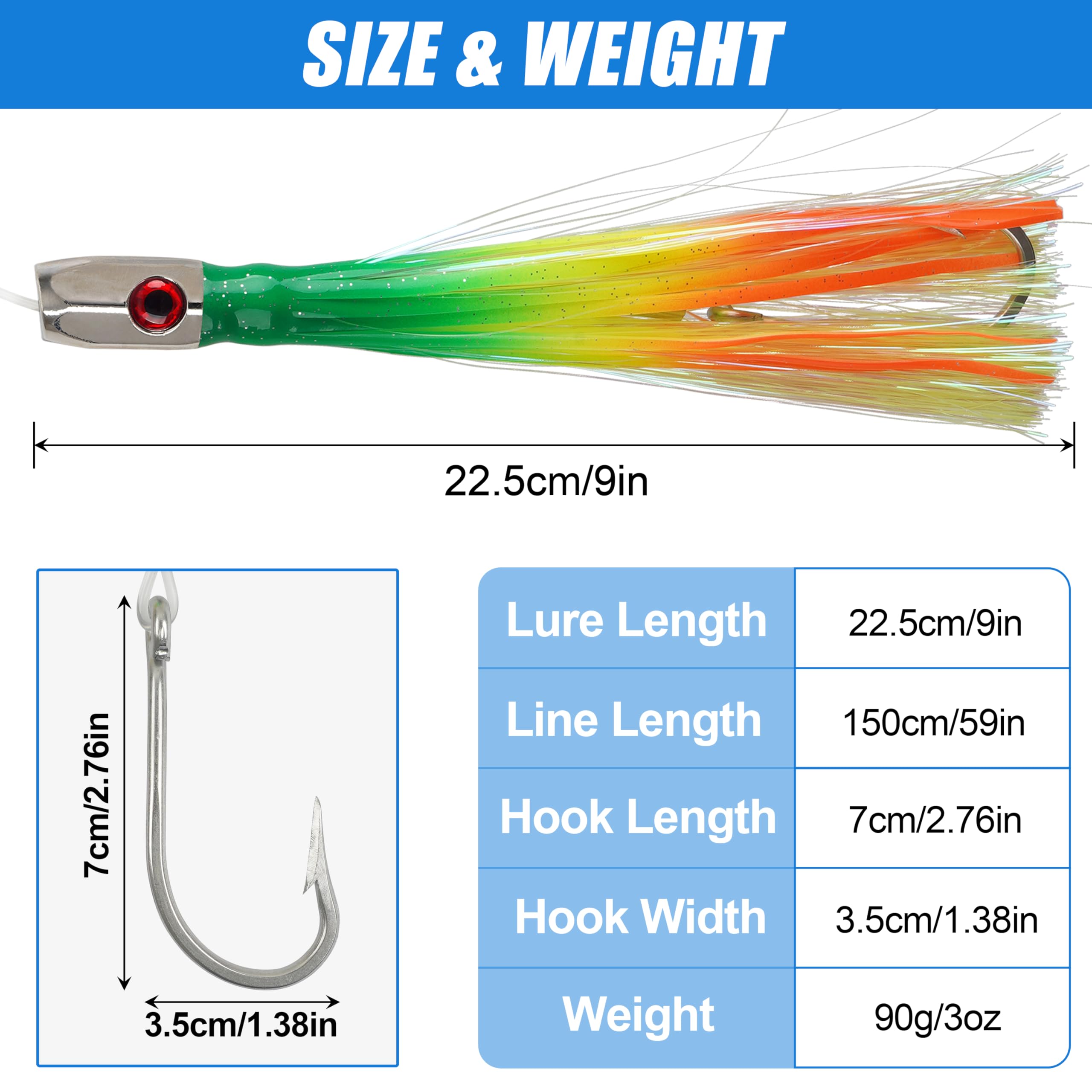 Leurres de pêche à la traîne en eau salée, 6 pièces de leurres de pêche à la traîne pour Mahi Mahi Tuna Wahoo Marlin Pêche Octopus Jupes Ensemble de leurres de pêche en mer profonde