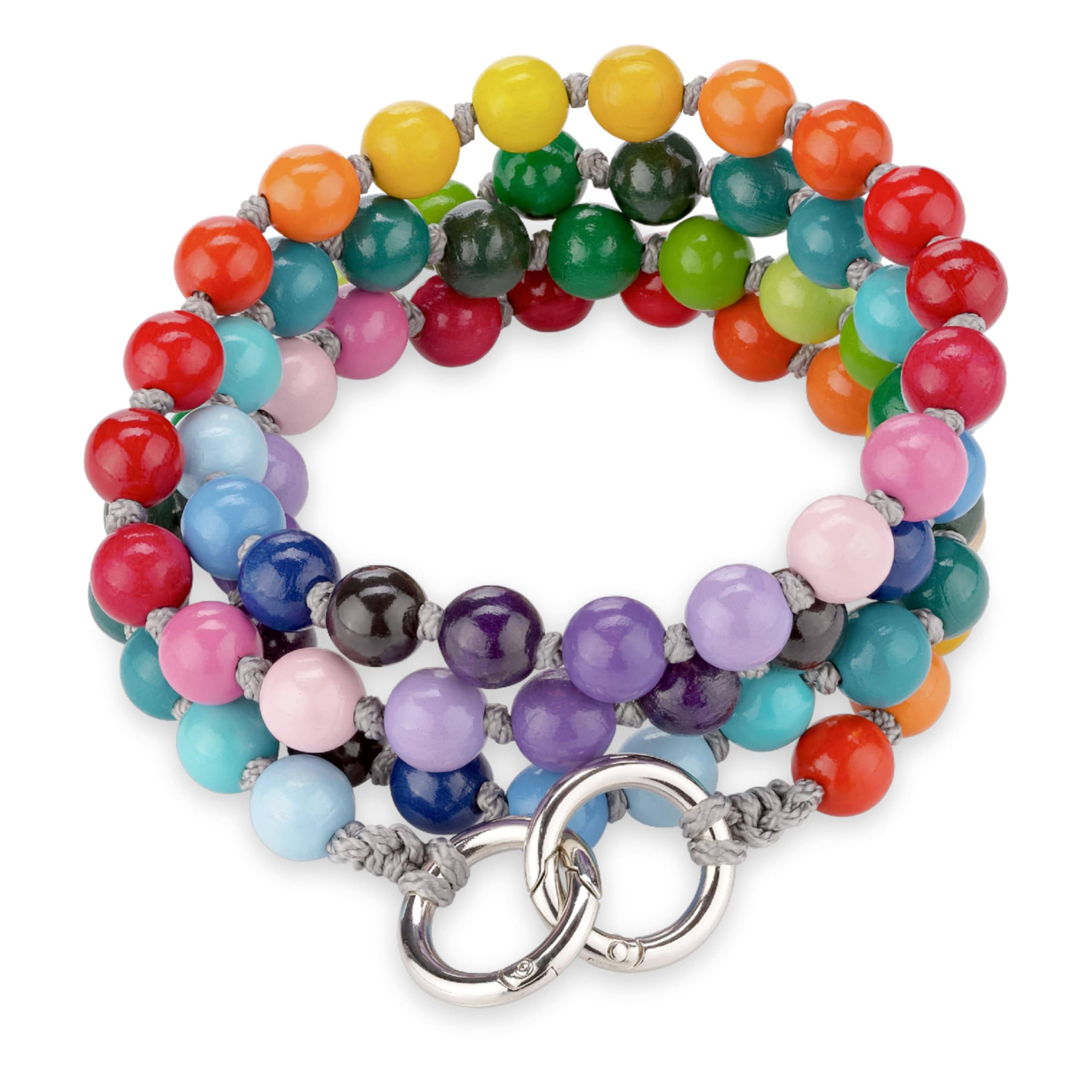 Cadena para teléfono móvil, cadena de perlas de madera en varios colores y longitudes, compatible con teléfonos móviles como Apple iPhone 14, 13, 12, 11, etc. (110 cm, arco iris), Madera