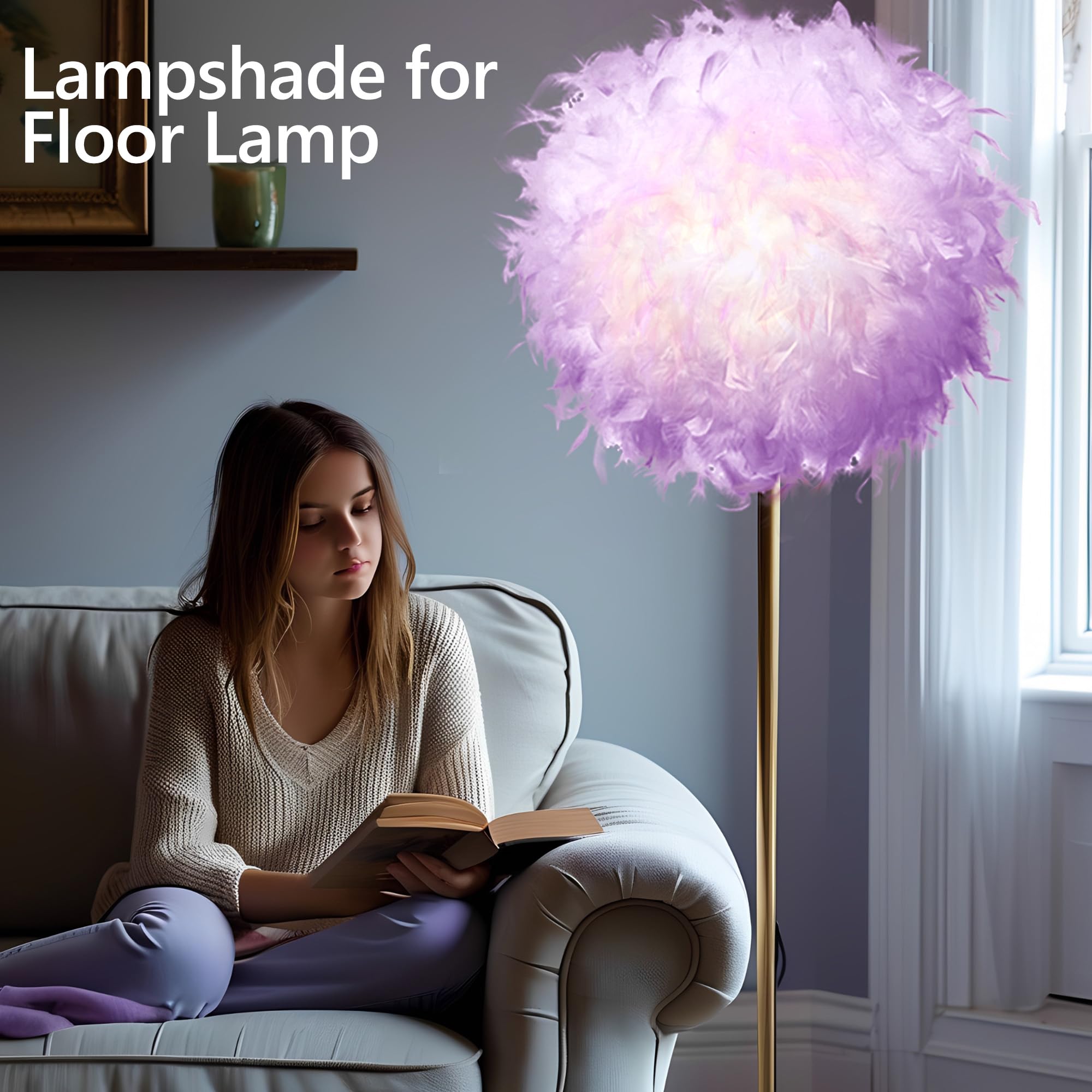 Waneway 50cm Feather Light Shade for Ceiling Pendant Light Fluffy Lamp Shade Lampshade Lightshade for Table Lamp and Floor Lamp Bedroom - Image 4