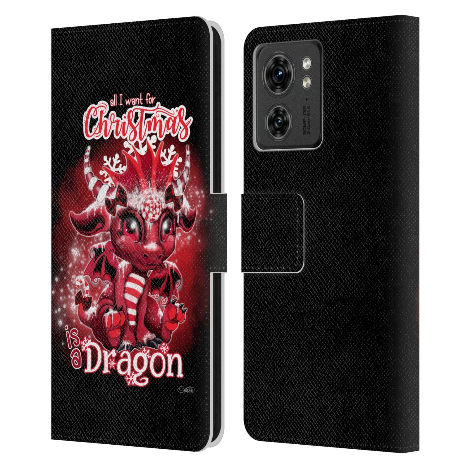 Head Case Designs Officially Licensed Sheena Pike I Want A Dragon For Christmas Holiday Leather Book Wallet Case Cover Compatible With Motorola Moto Edge 40