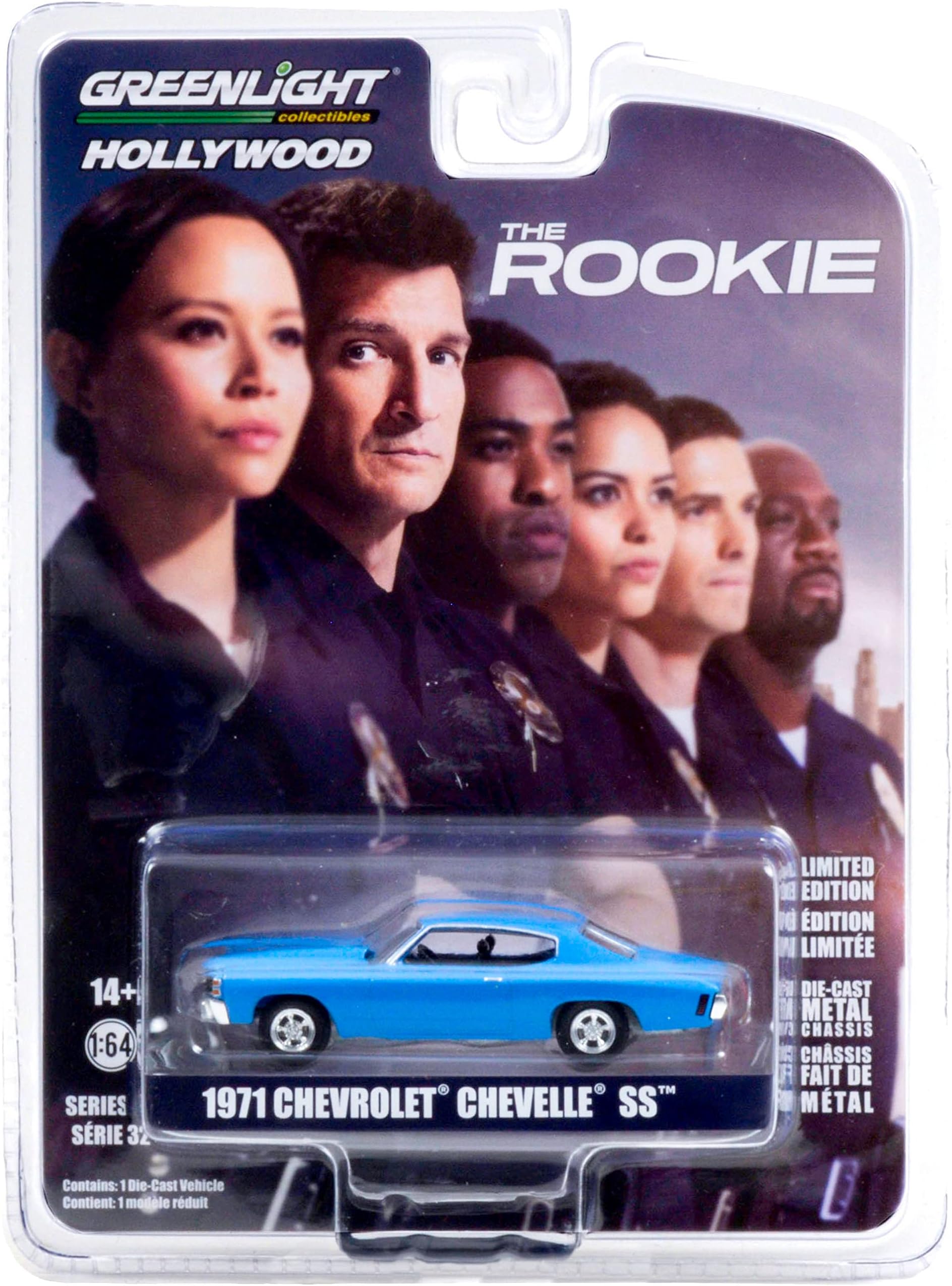 Greenlight 1971 Chevy Chevelle SS Blue (Officer John Nolan's) The Rookie (2018) TV Series Hollywood Series 1/64 Diecast Model Car 44920 F