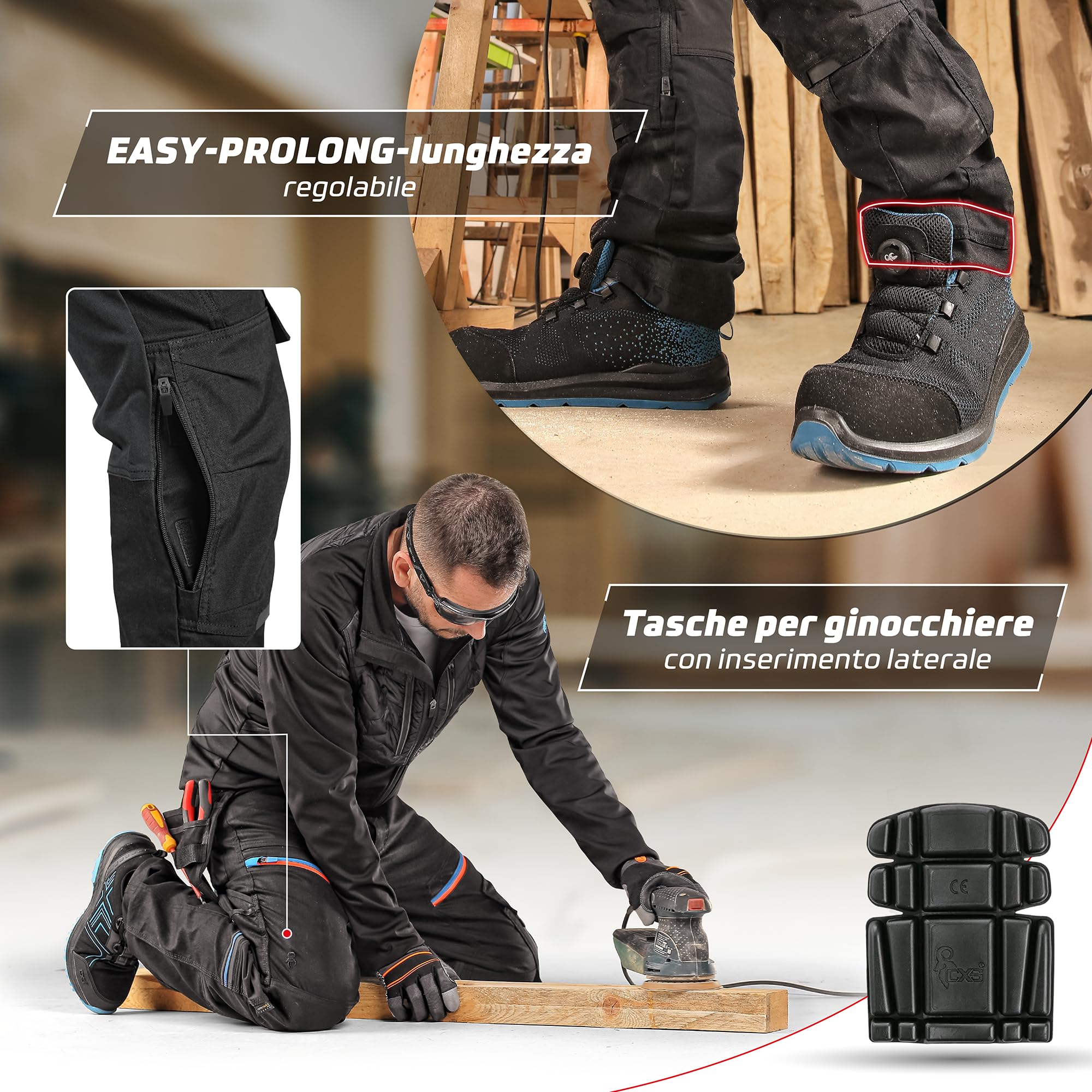 CXS® Pantaloni da Lavoro da Uomo in Cordura® Elasticizzati - Abbigliamento da Lavoro Resistente Stile Cargo con Tasche Laterali e Porta Ginocchiere, Ideali per Cantiere, Officina e lavori tecnic
